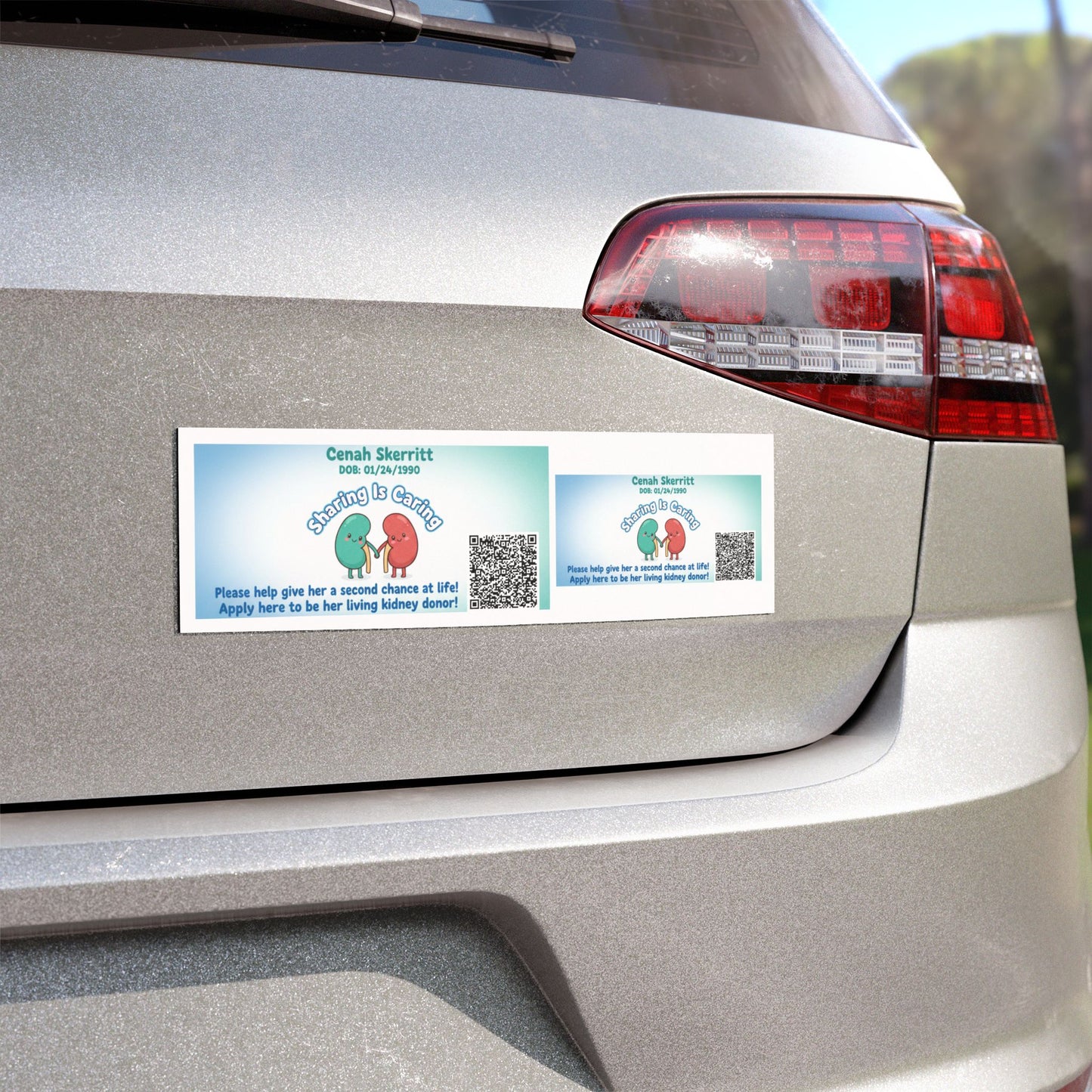 Kidney Donation Awareness Car Magnet - Sharing is Caring - QR CODE FIXED