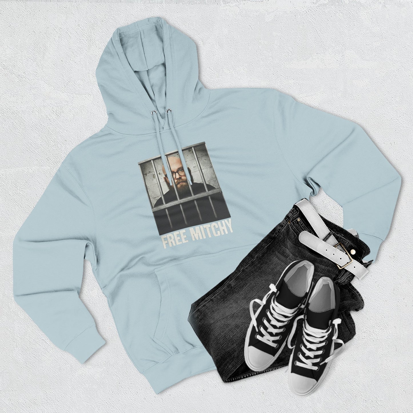 'Free Mitchy' Jail Photo Graphic Hoodie with Fiasco Clothing Back Logo