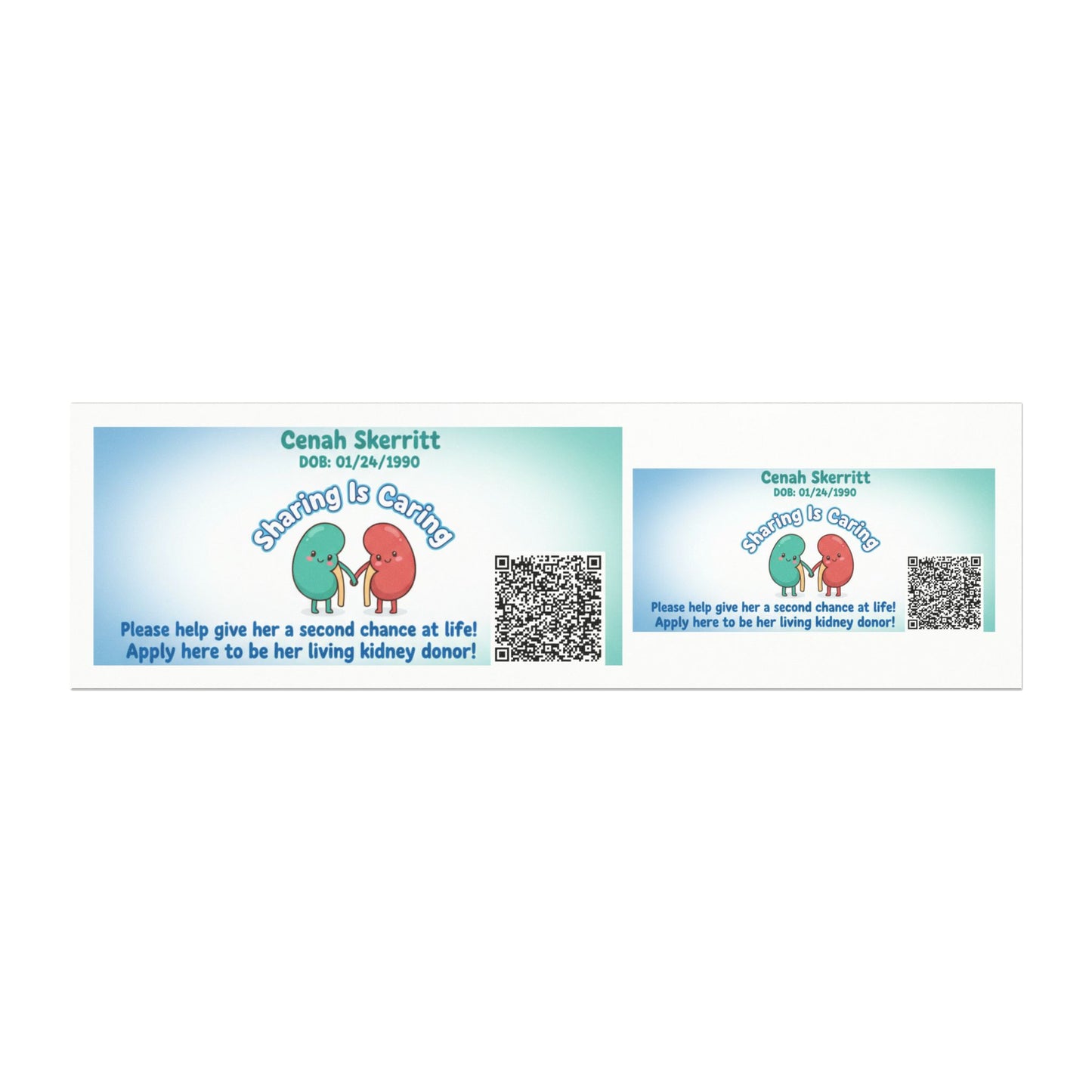 Kidney Donation Awareness Car Magnet - Sharing is Caring - QR CODE FIXED
