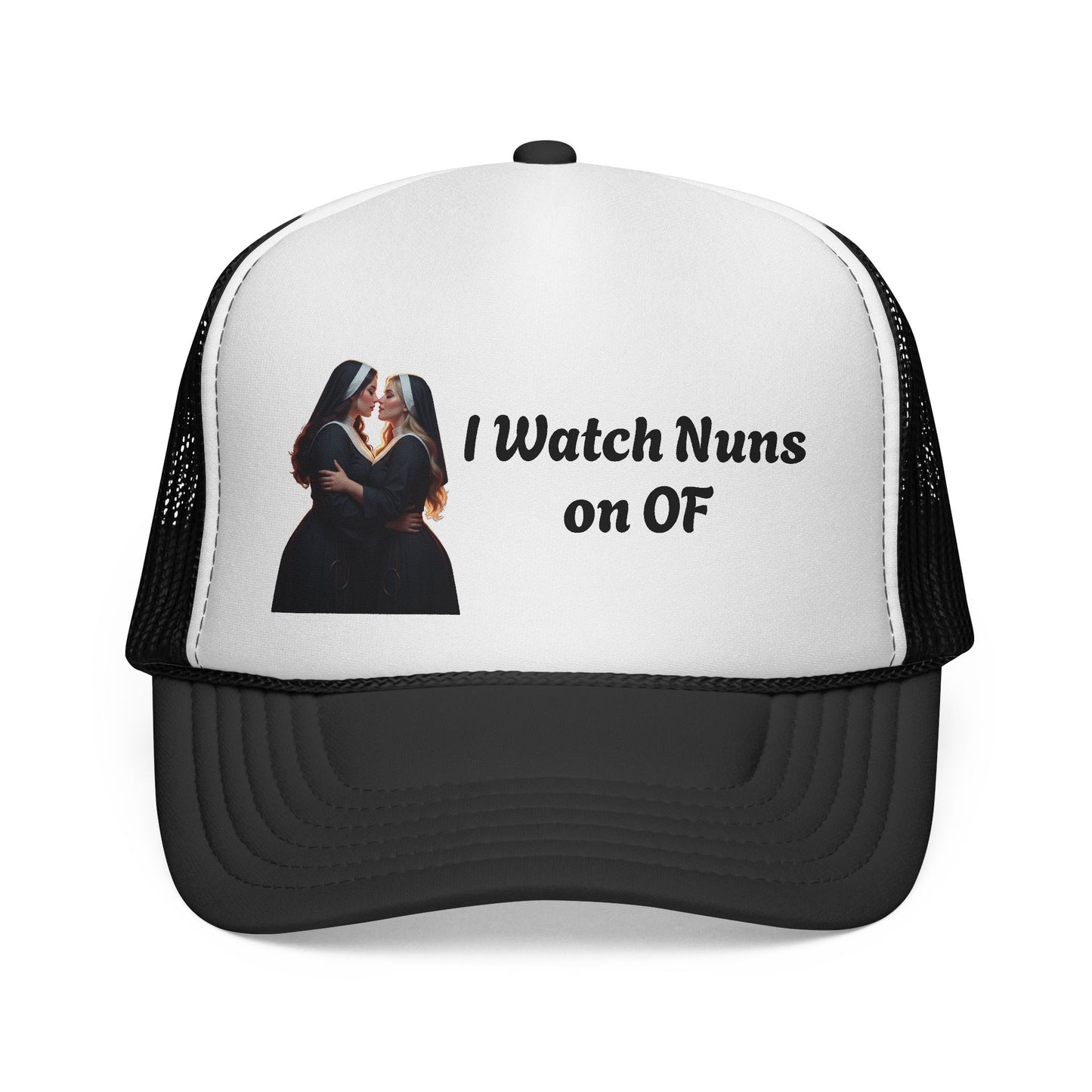 I Watch Nuns on OF Trucker Cap - Bold Red Design for Comedy Lovers