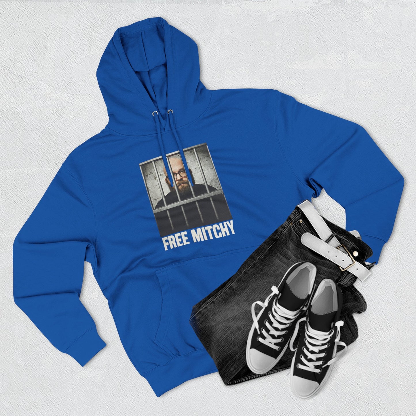 'Free Mitchy' Jail Photo Graphic Hoodie with Fiasco Clothing Back Logo