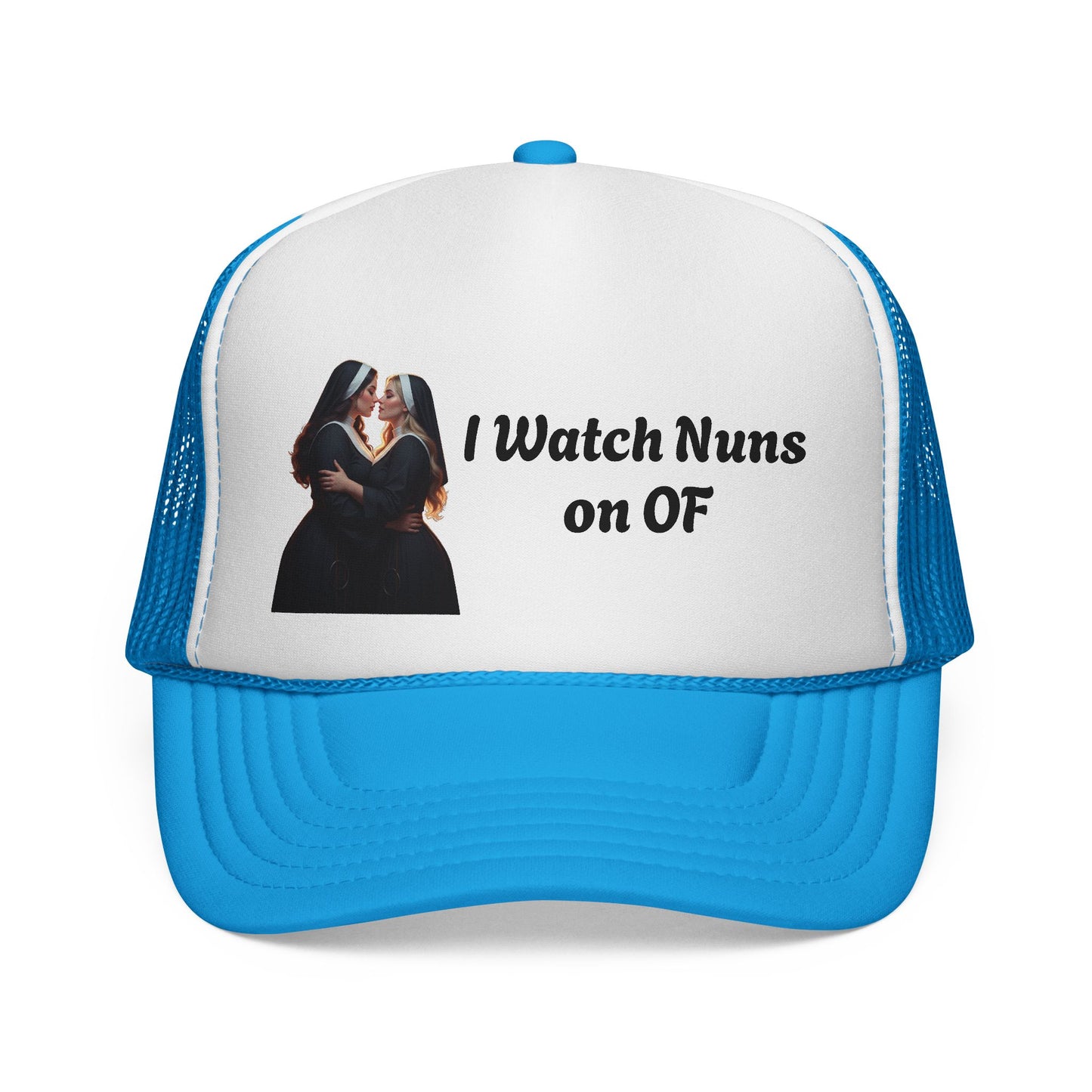 I Watch Nuns on OF Trucker Cap - Bold Red Design for Comedy Lovers