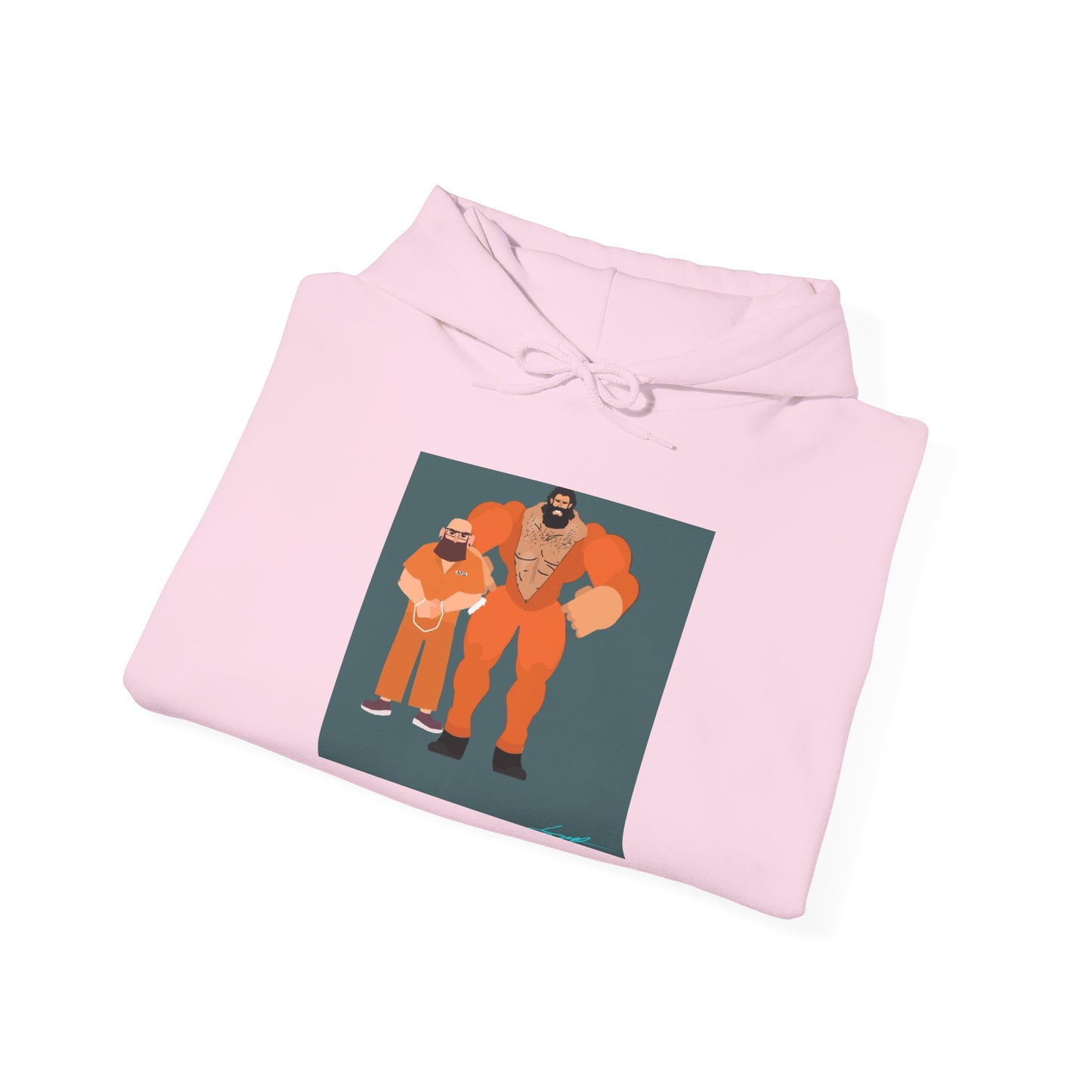 'Free Mitchy' Orange Jumpsuit Hoodie - Retro Inmate Duo Graphic Sweatshirt