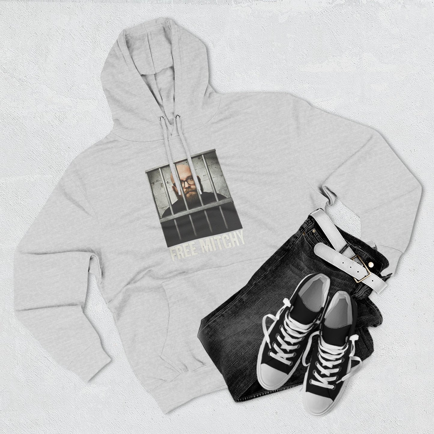 'Free Mitchy' Jail Photo Graphic Hoodie with Fiasco Clothing Back Logo