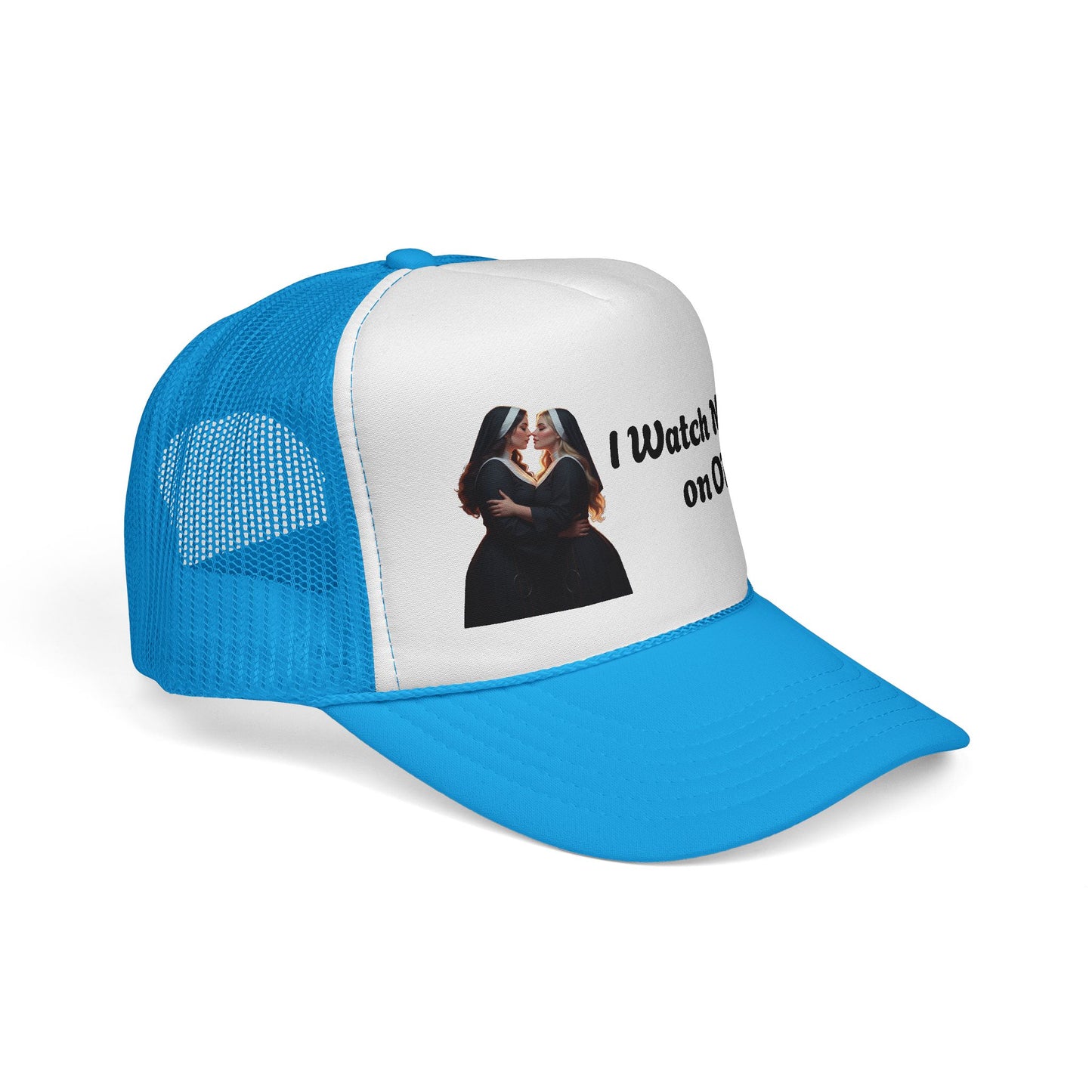 I Watch Nuns on OF Trucker Cap - Bold Red Design for Comedy Lovers