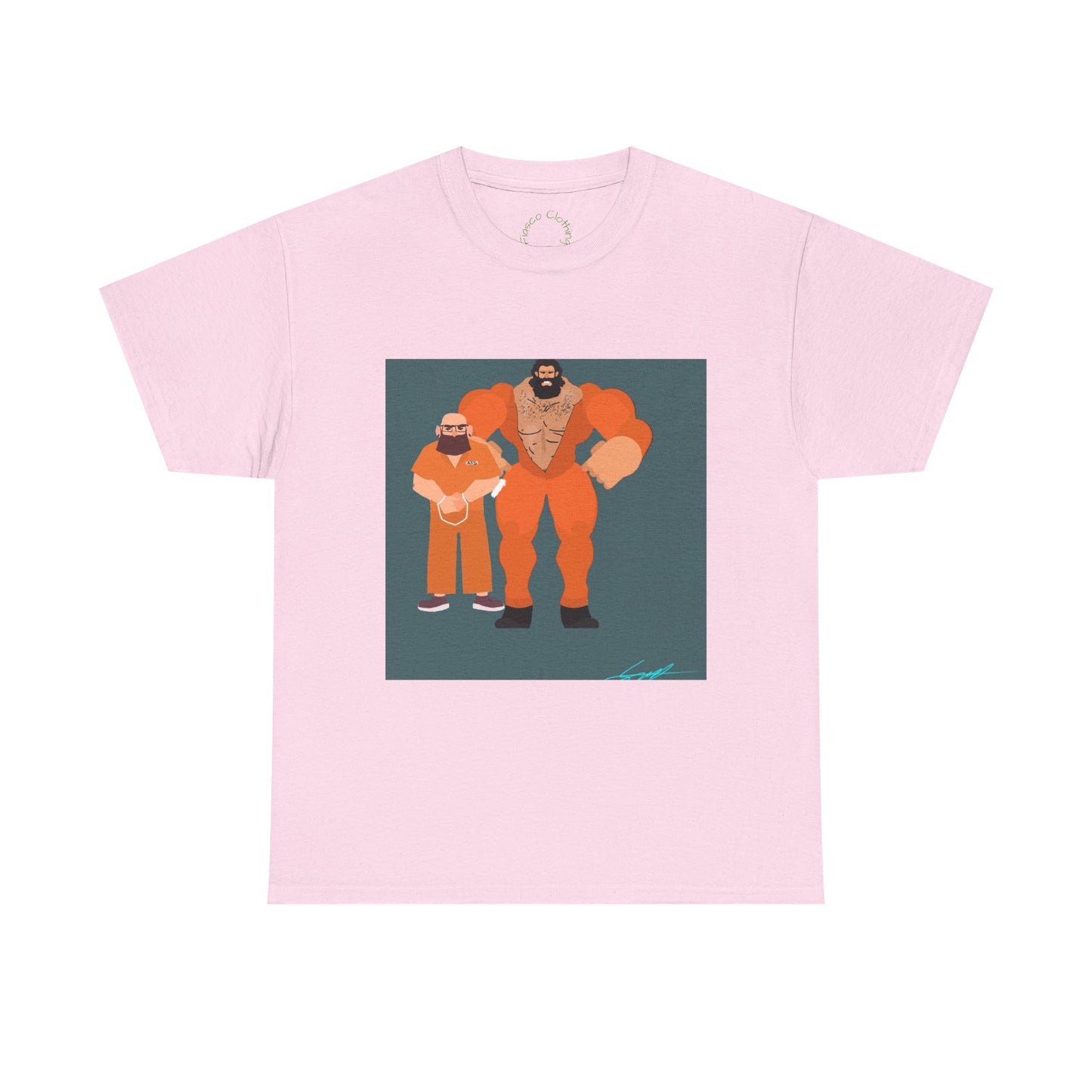 Wrestler Duo Graphic Tee — Strongman & Tiny Fan Illustration T-Shirt