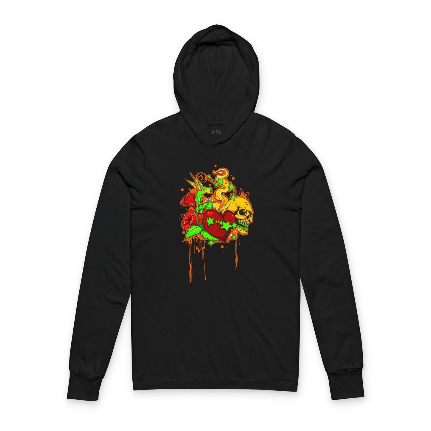 Rainbow Skull & Floral Grunge Graphic' | Hooded Long Sleeve Tee