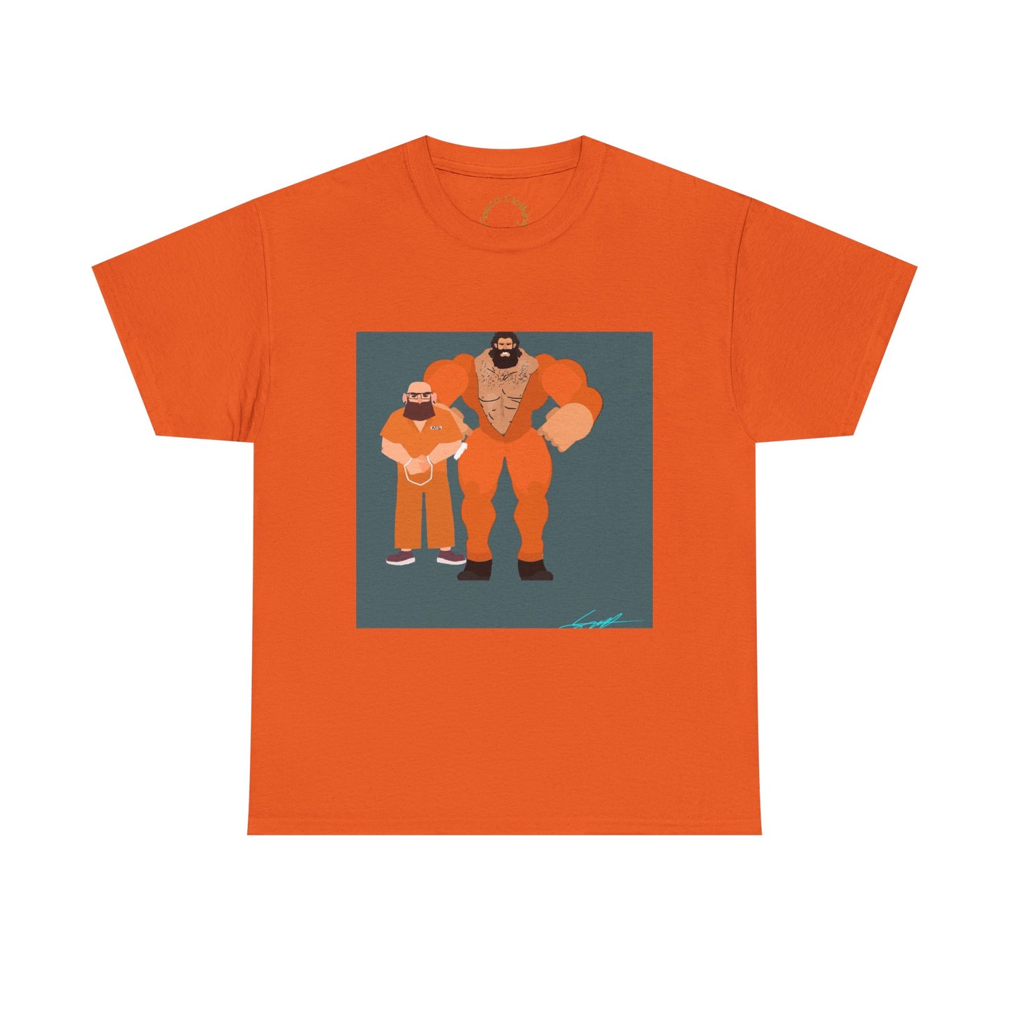 Wrestler Duo Graphic Tee — Strongman & Tiny Fan Illustration T-Shirt