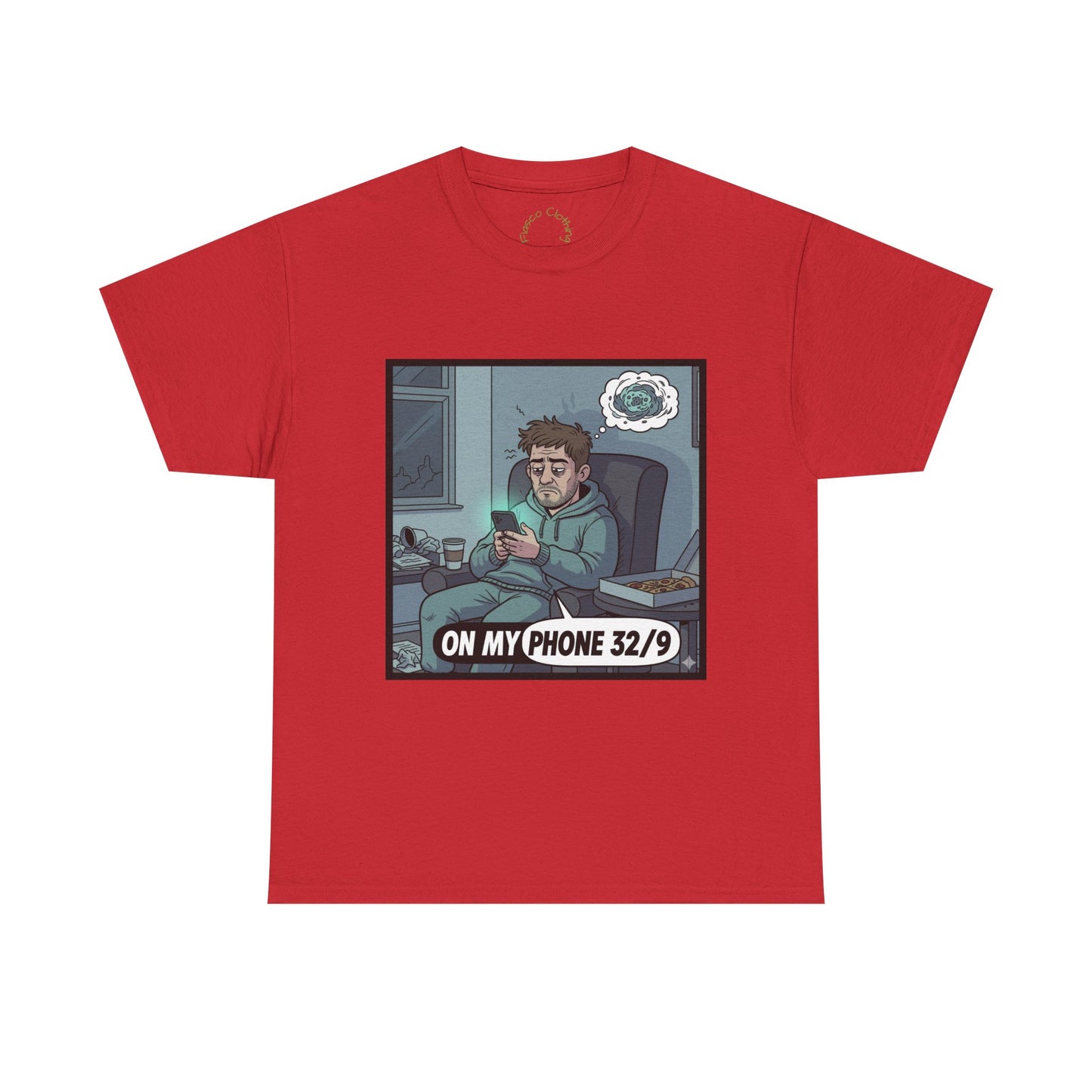 T-Shirt — "On My Phone 32/9" Funny Gamer Late-Night Phone Cartoon Tee