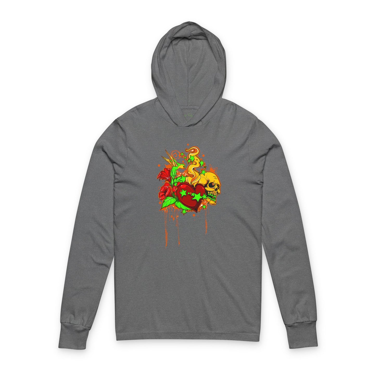 Rainbow Skull & Floral Grunge Graphic' | Hooded Long Sleeve Tee