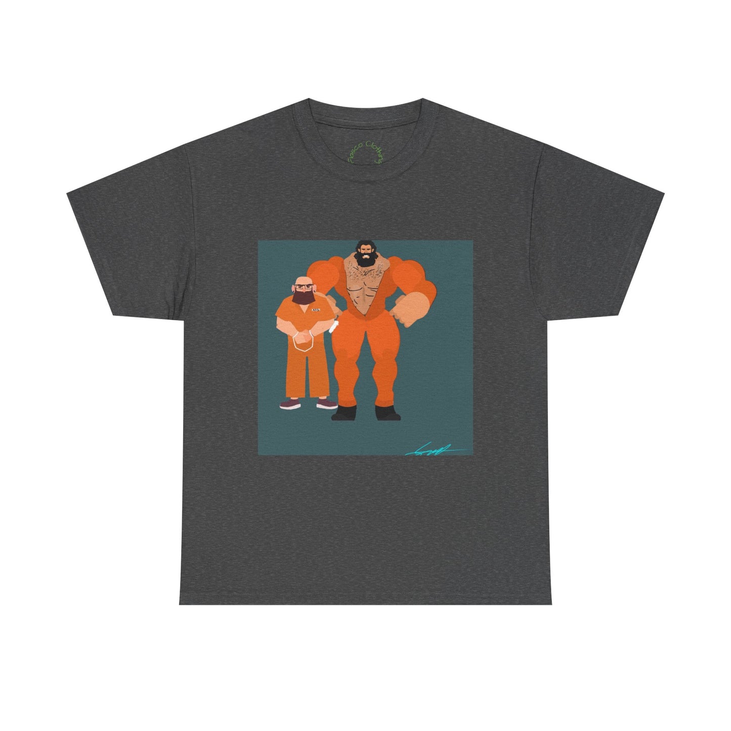 Wrestler Duo Graphic Tee — Strongman & Tiny Fan Illustration T-Shirt