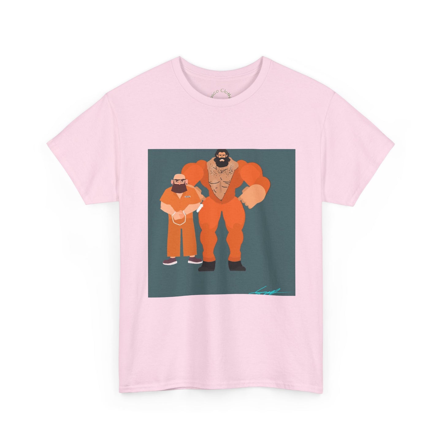 Wrestler Duo Graphic Tee — Strongman & Tiny Fan Illustration T-Shirt
