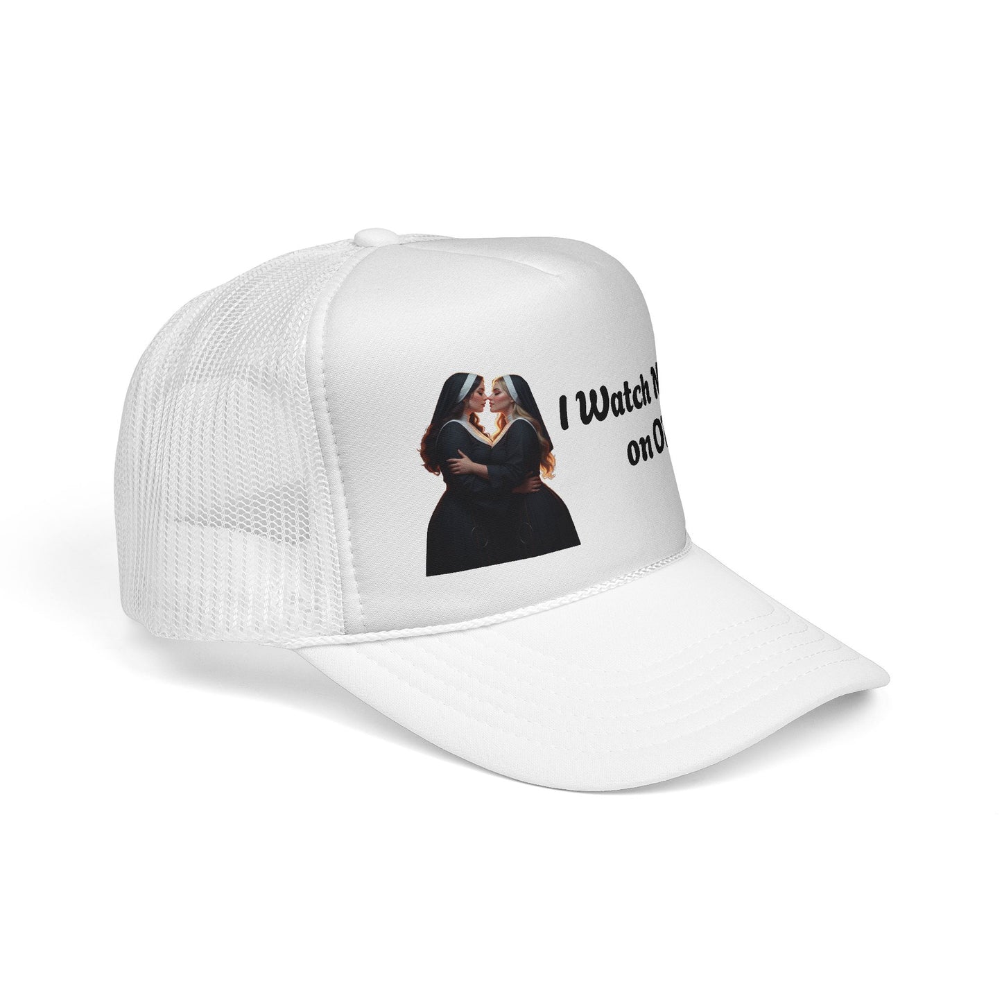 I Watch Nuns on OF Trucker Cap - Bold Red Design for Comedy Lovers