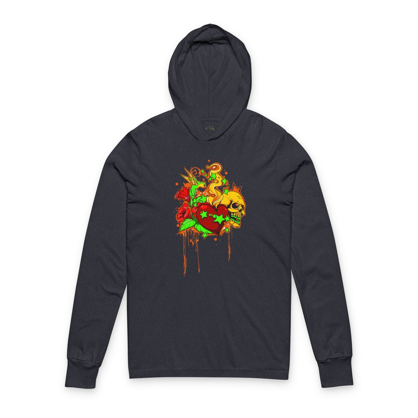 Rainbow Skull & Floral Grunge Graphic' | Hooded Long Sleeve Tee
