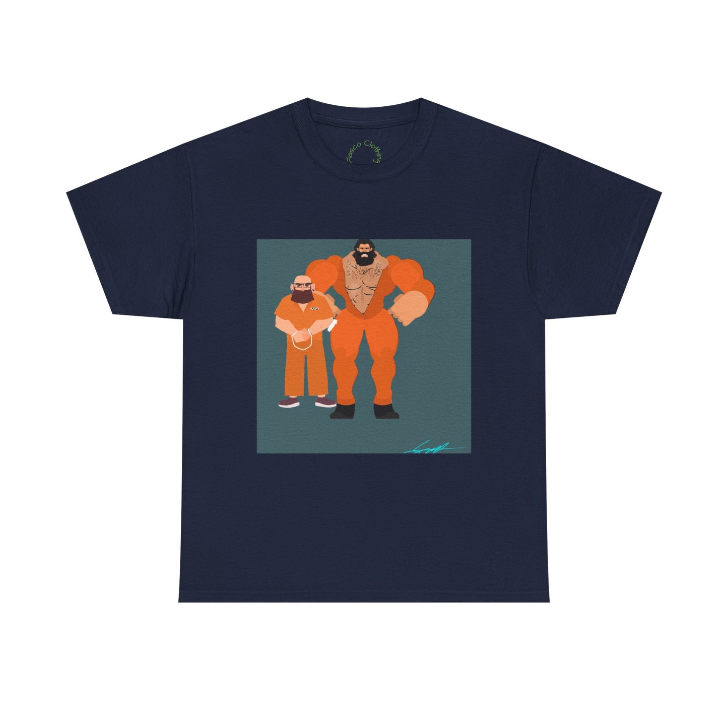 Wrestler Duo Graphic Tee — Strongman & Tiny Fan Illustration T-Shirt