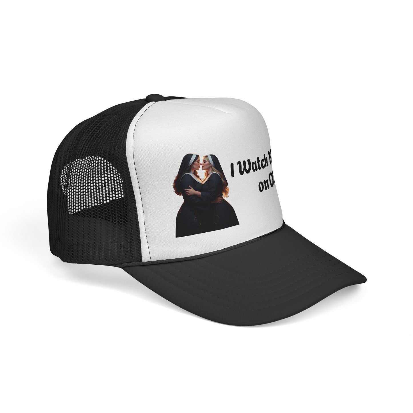I Watch Nuns on OF Trucker Cap - Bold Red Design for Comedy Lovers