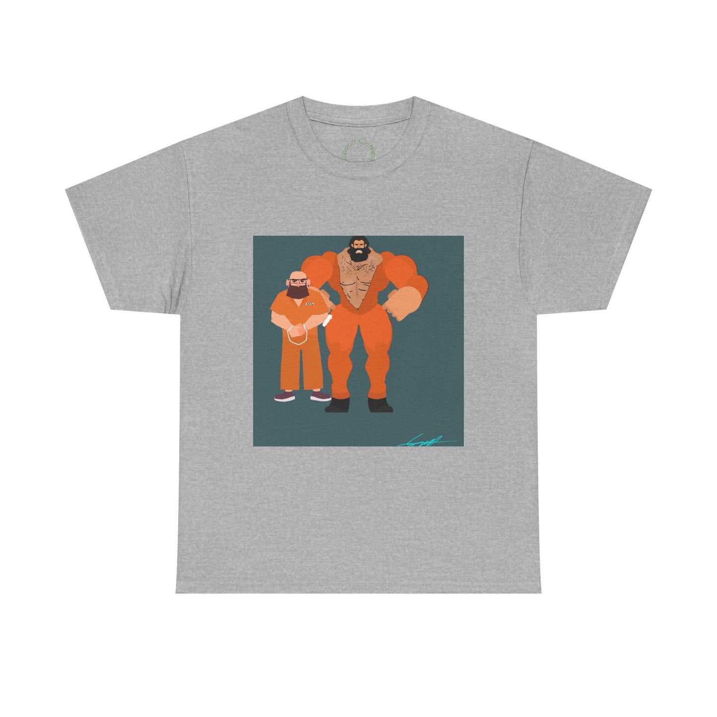 Wrestler Duo Graphic Tee — Strongman & Tiny Fan Illustration T-Shirt