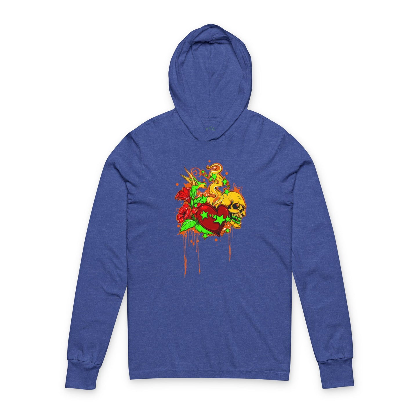 Rainbow Skull & Floral Grunge Graphic' | Hooded Long Sleeve Tee