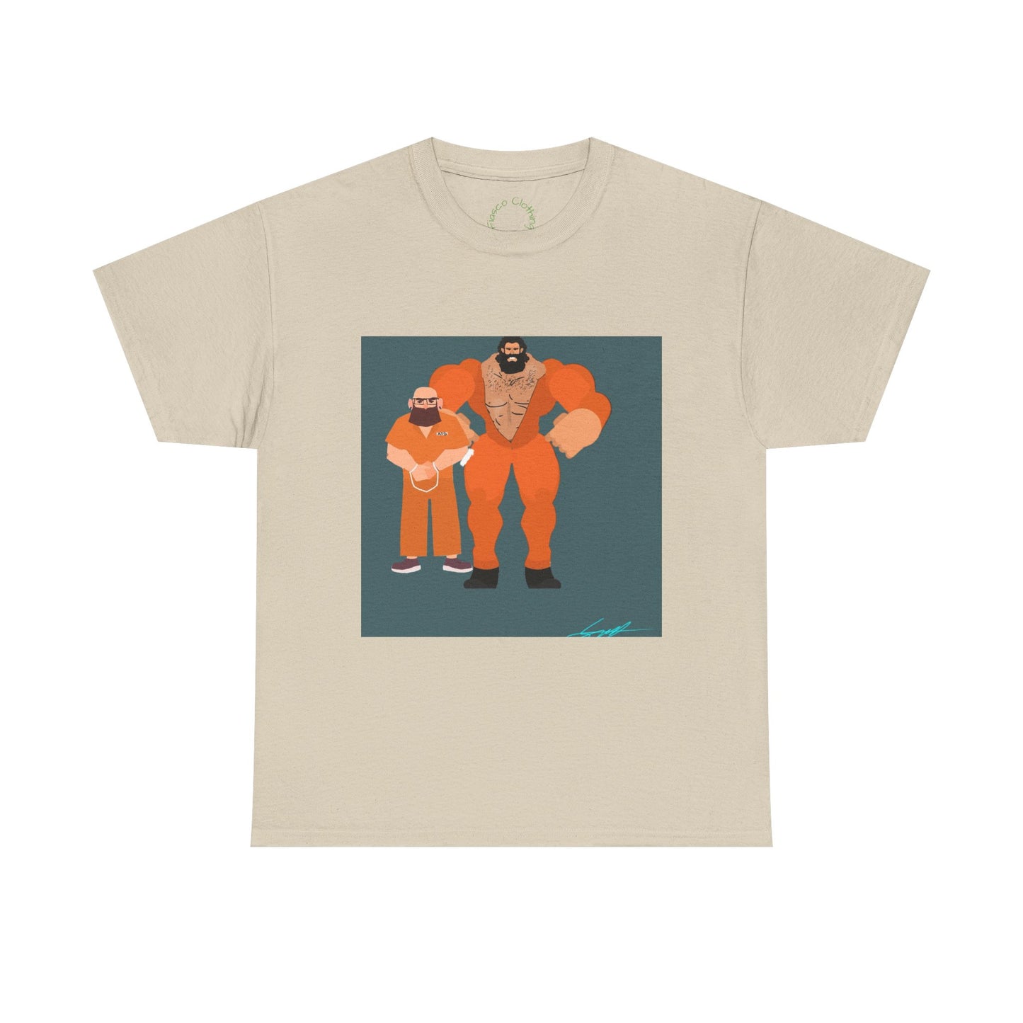 Wrestler Duo Graphic Tee — Strongman & Tiny Fan Illustration T-Shirt