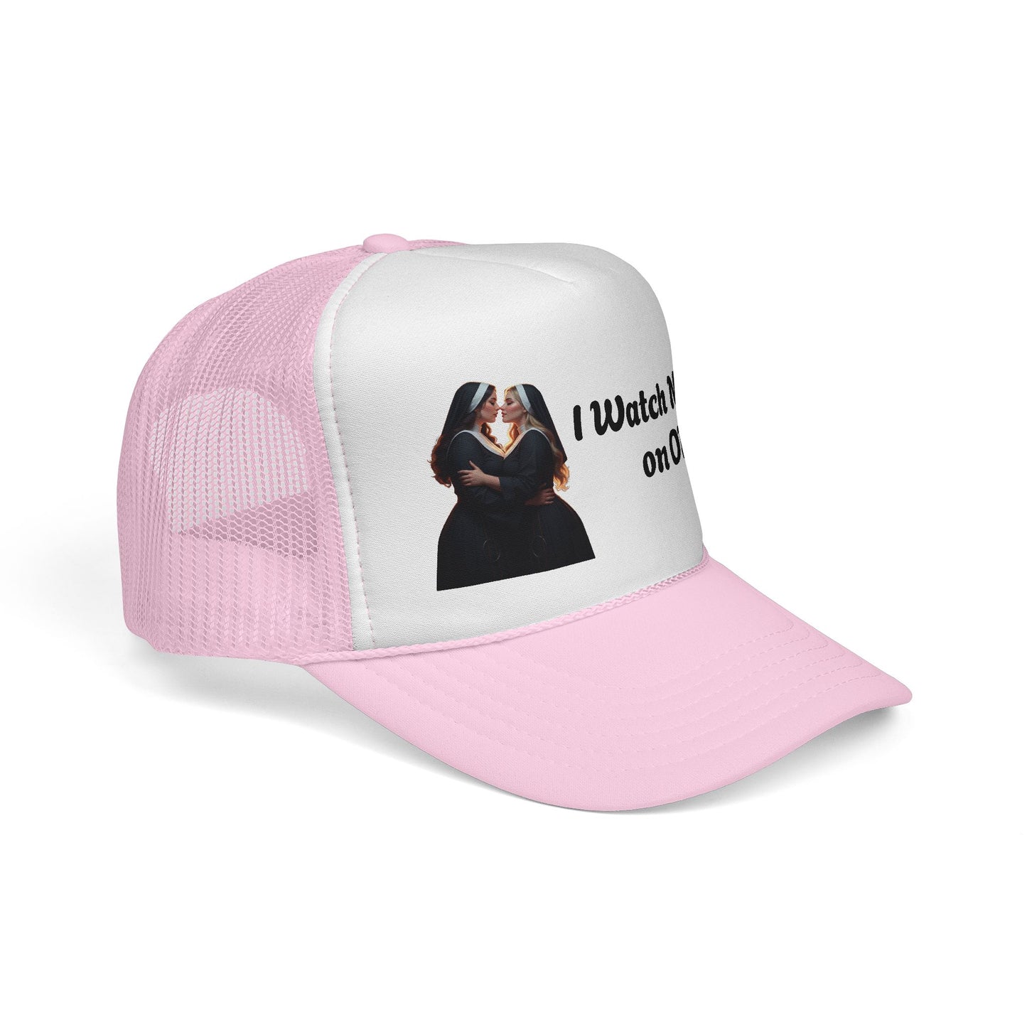 I Watch Nuns on OF Trucker Cap - Bold Red Design for Comedy Lovers