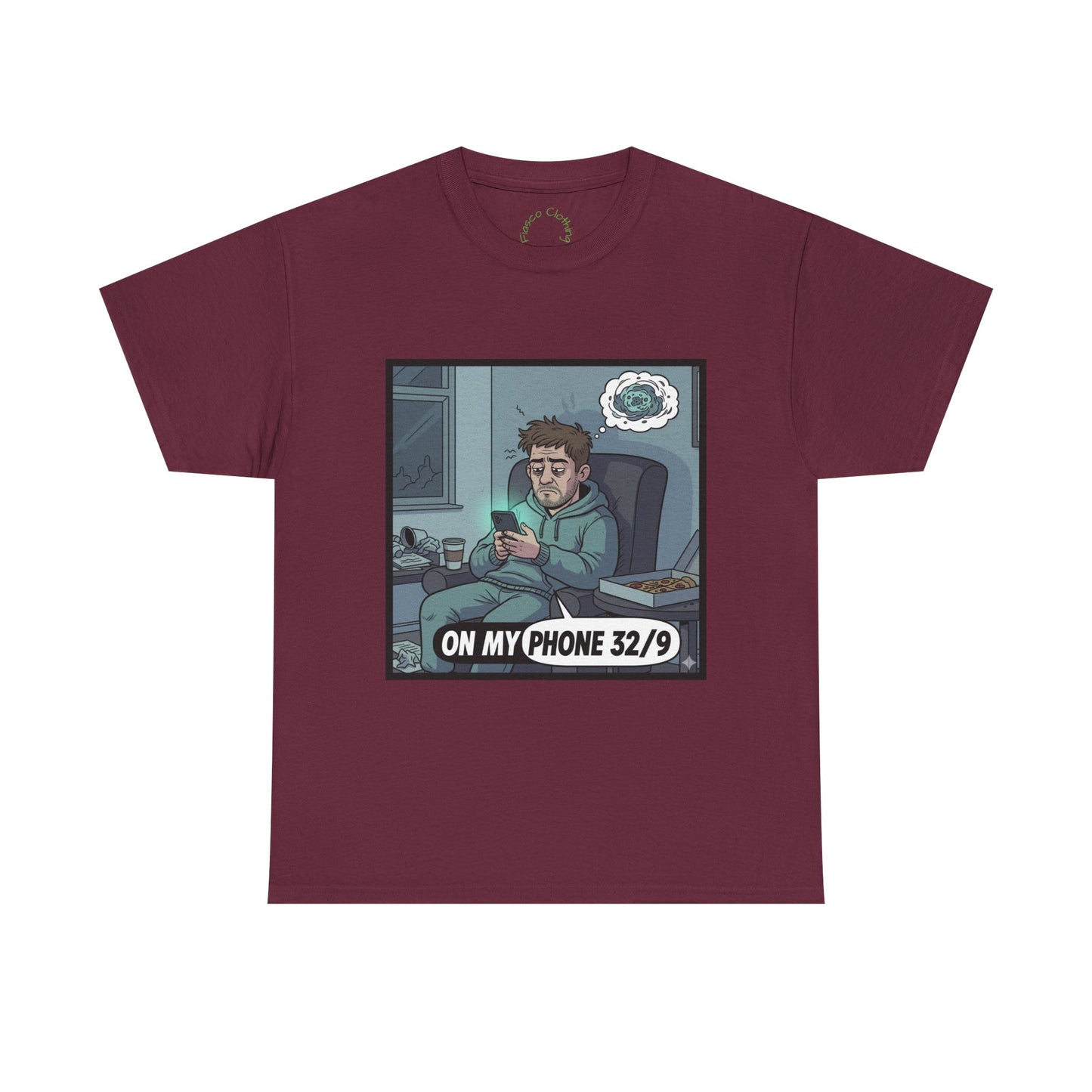 T-Shirt — "On My Phone 32/9" Funny Gamer Late-Night Phone Cartoon Tee