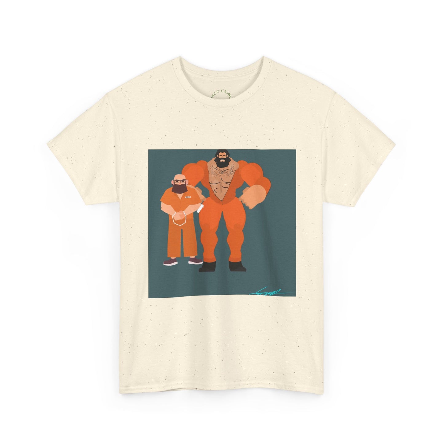 Wrestler Duo Graphic Tee — Strongman & Tiny Fan Illustration T-Shirt