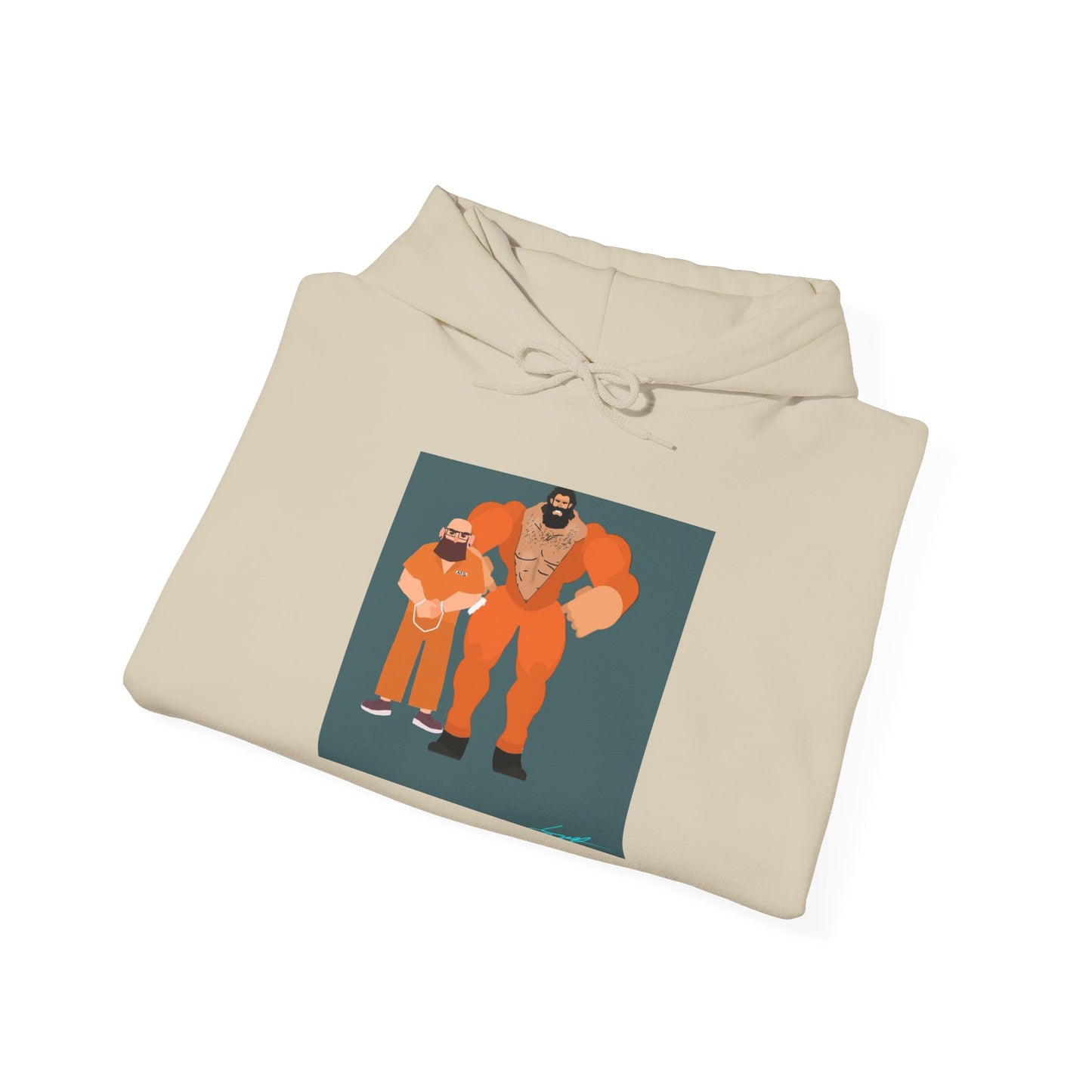 'Free Mitchy' Orange Jumpsuit Hoodie - Retro Inmate Duo Graphic Sweatshirt