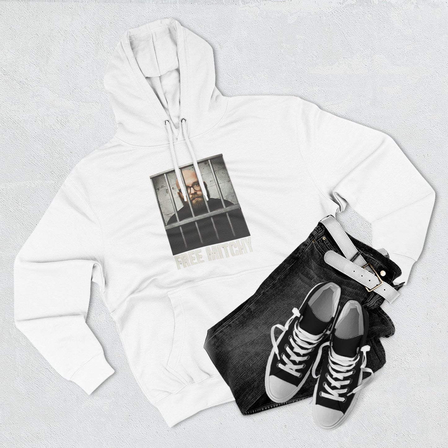'Free Mitchy' Jail Photo Graphic Hoodie with Fiasco Clothing Back Logo
