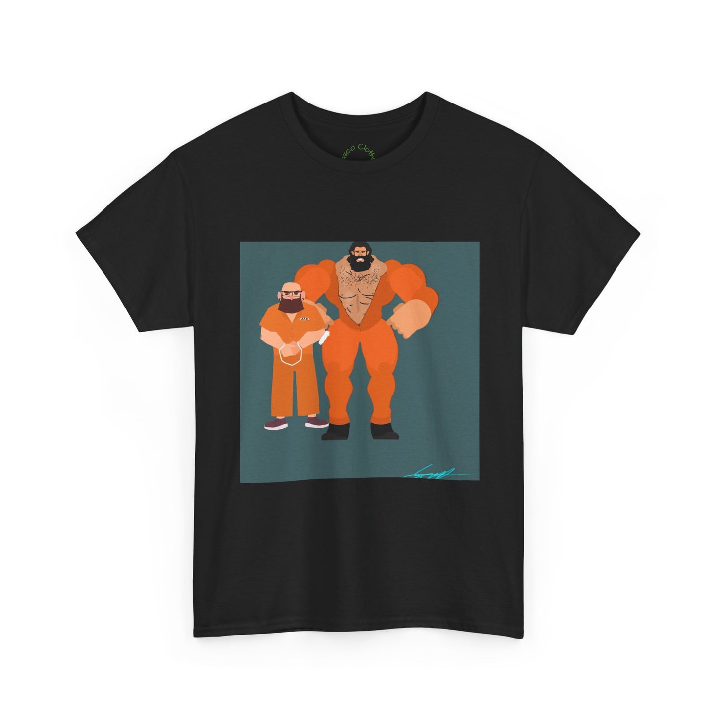Wrestler Duo Graphic Tee — Strongman & Tiny Fan Illustration T-Shirt
