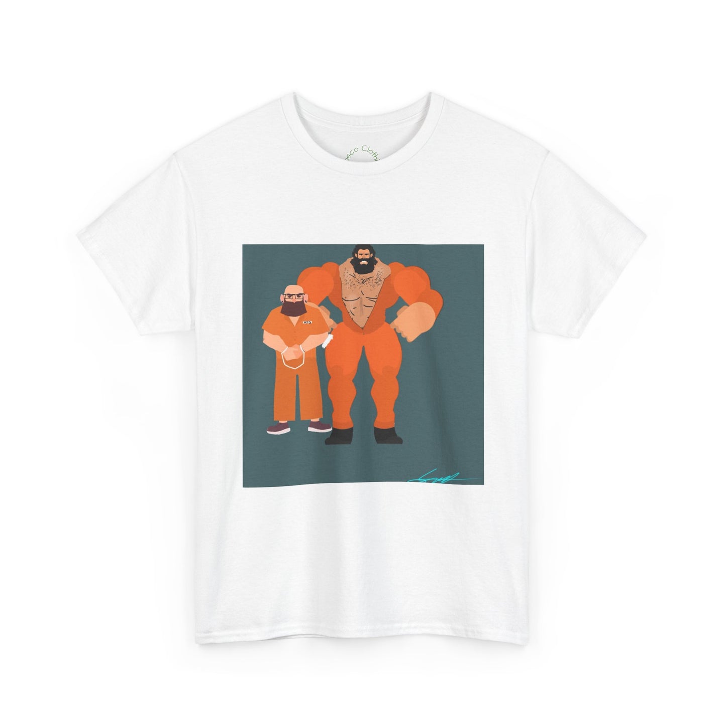 Wrestler Duo Graphic Tee — Strongman & Tiny Fan Illustration T-Shirt