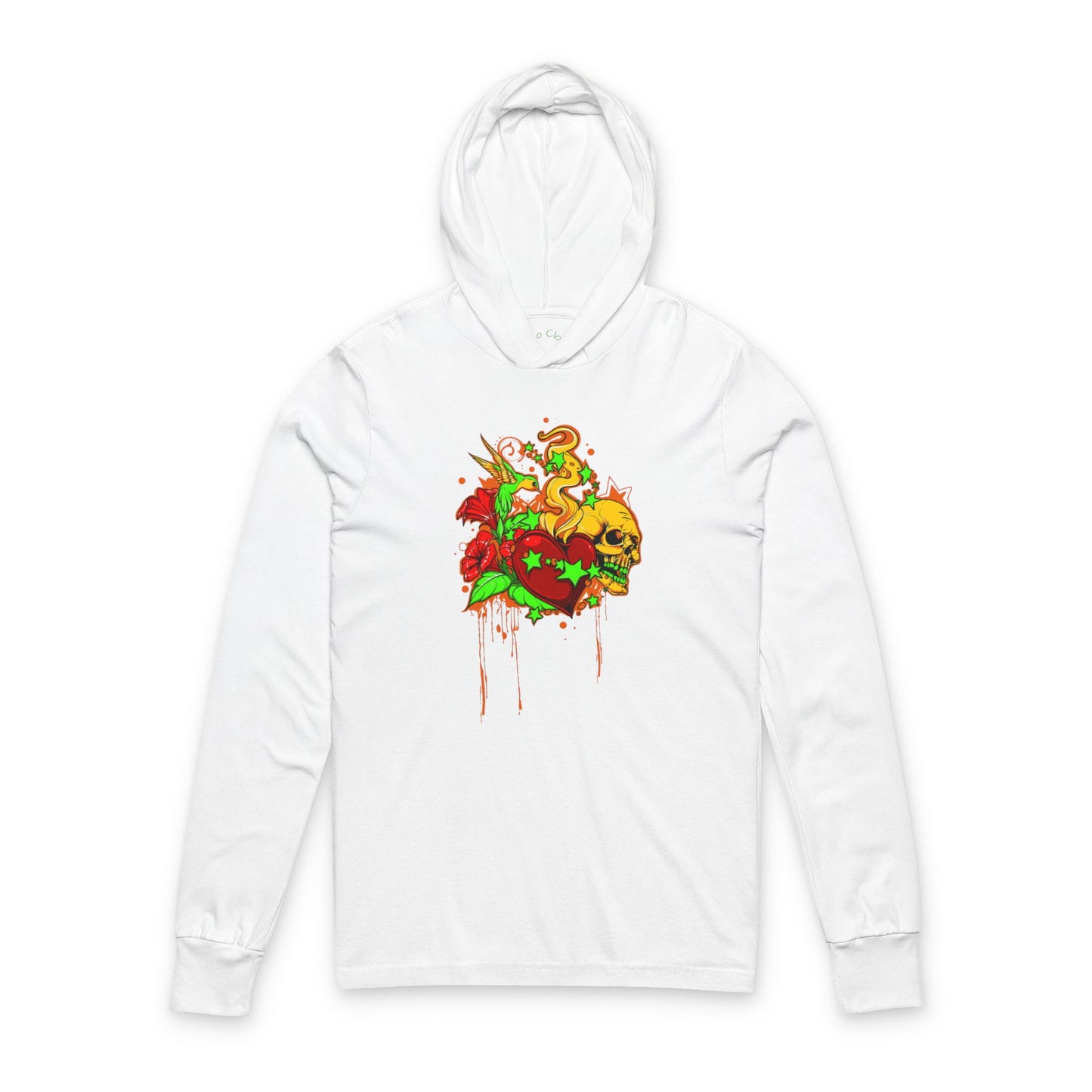 Rainbow Skull & Floral Grunge Graphic' | Hooded Long Sleeve Tee