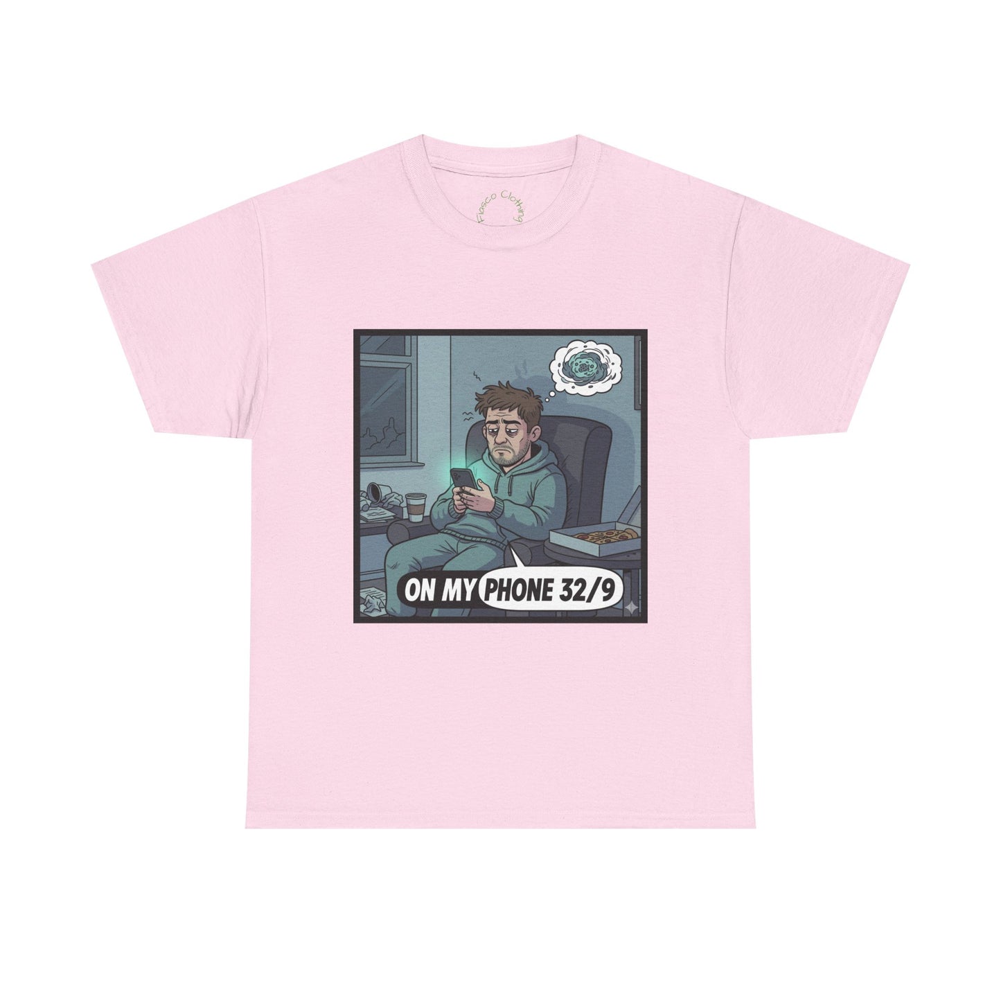 T-Shirt — "On My Phone 32/9" Funny Gamer Late-Night Phone Cartoon Tee