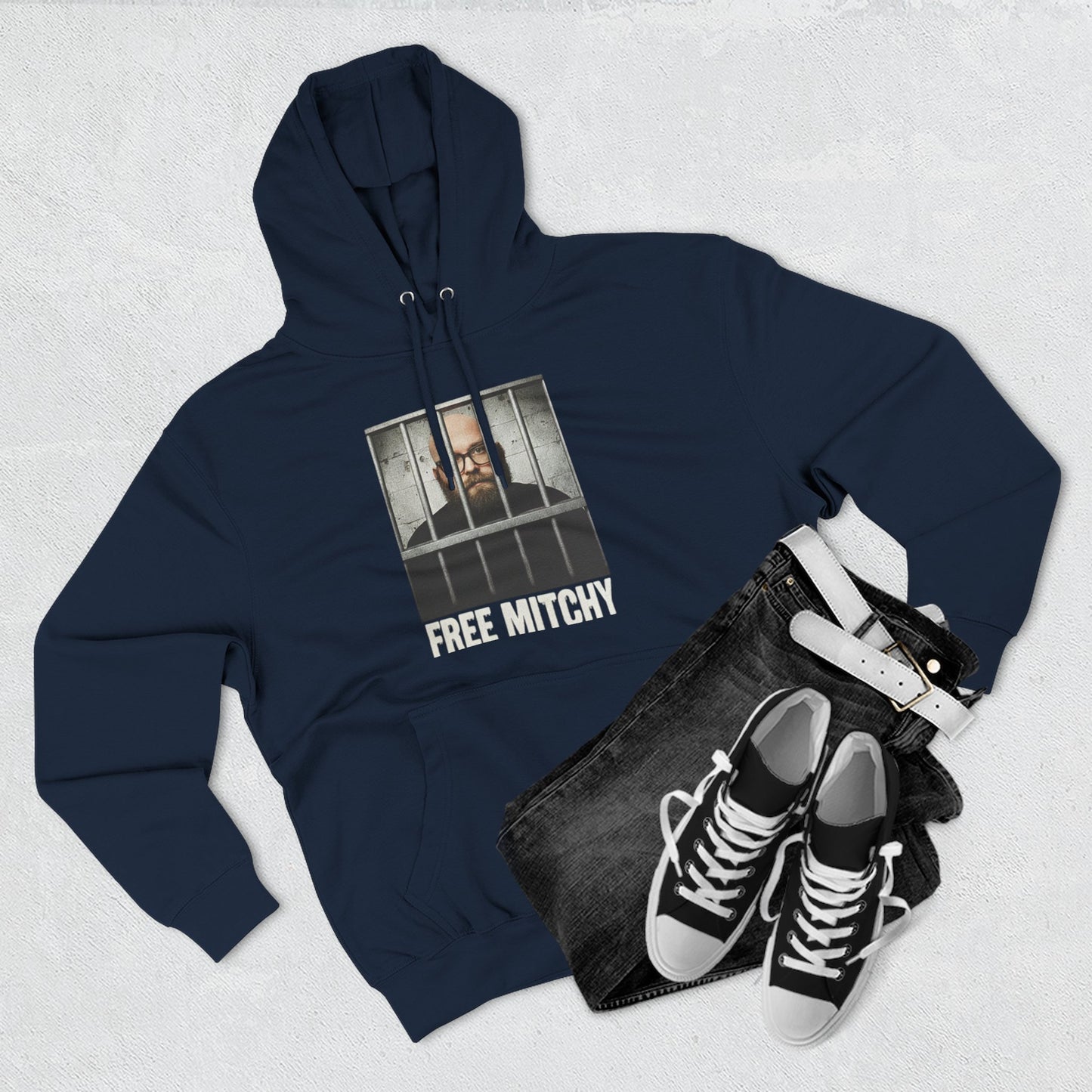'Free Mitchy' Jail Photo Graphic Hoodie with Fiasco Clothing Back Logo