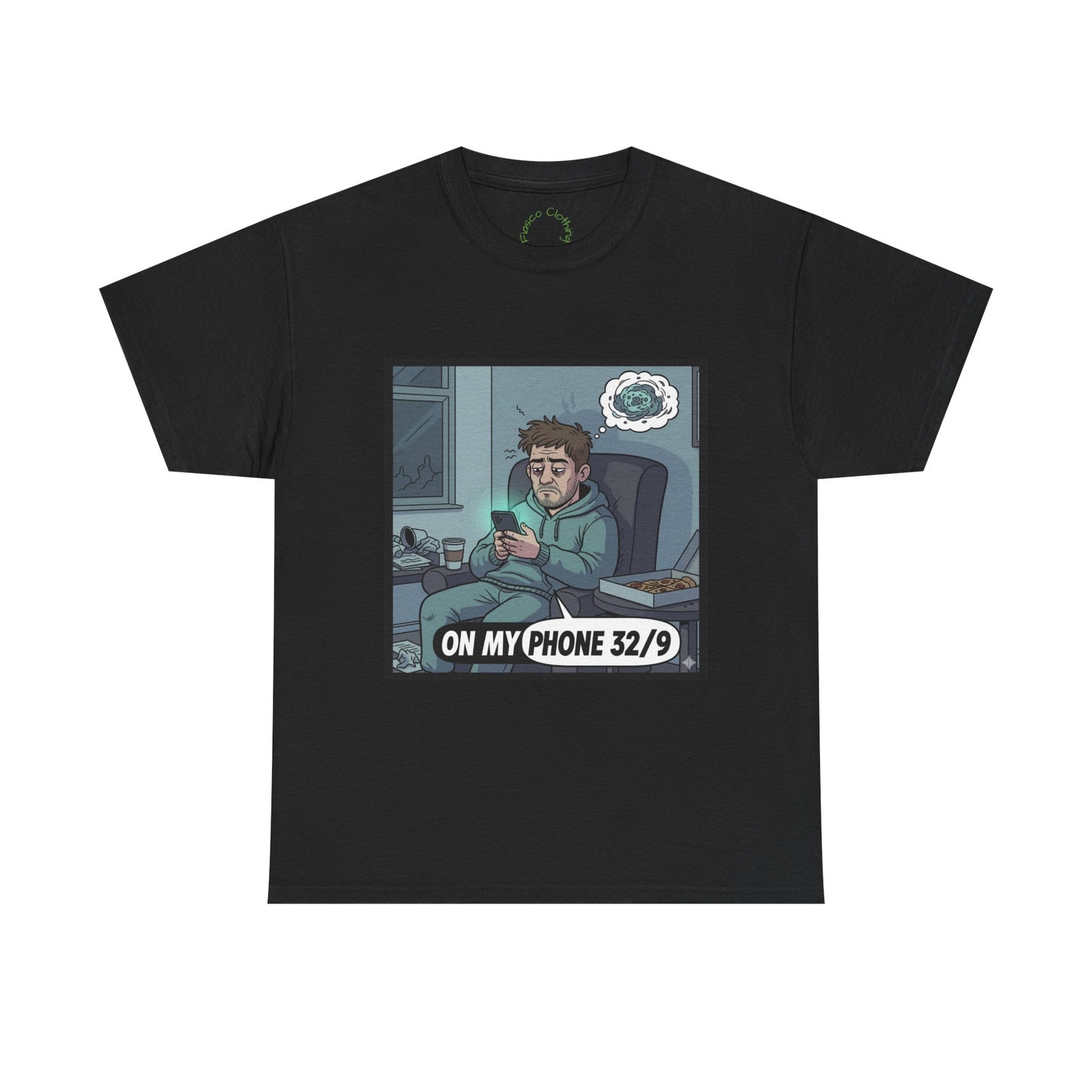 T-Shirt — "On My Phone 32/9" Funny Gamer Late-Night Phone Cartoon Tee