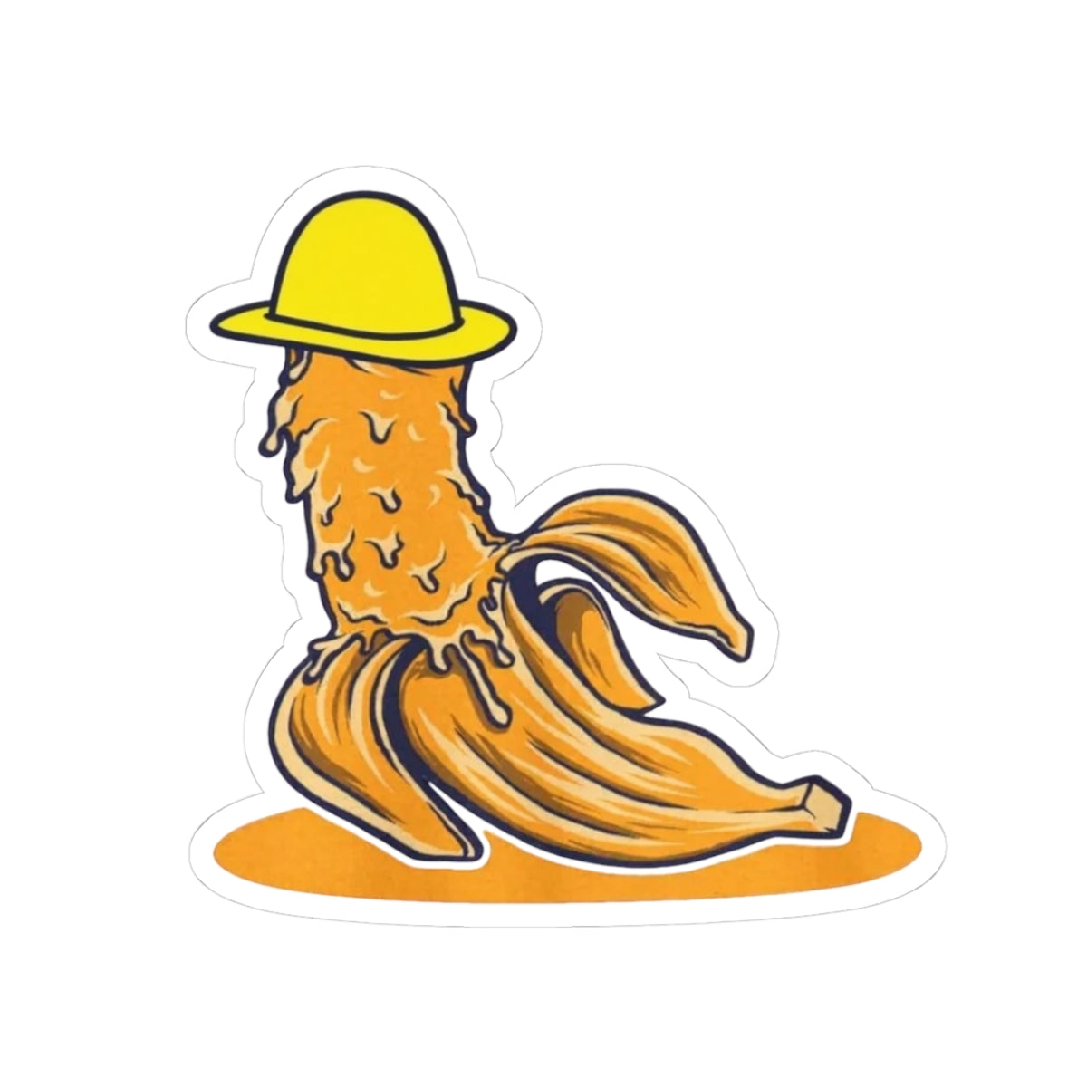 Melted Banana Sticker — Cute Surreal Fruit Character Kiss-Cut Decal