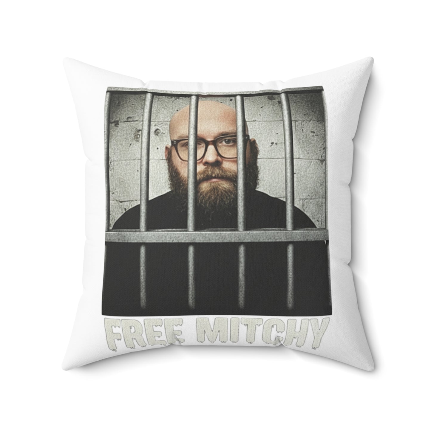 "Free Mitchy" Character Square Pillow