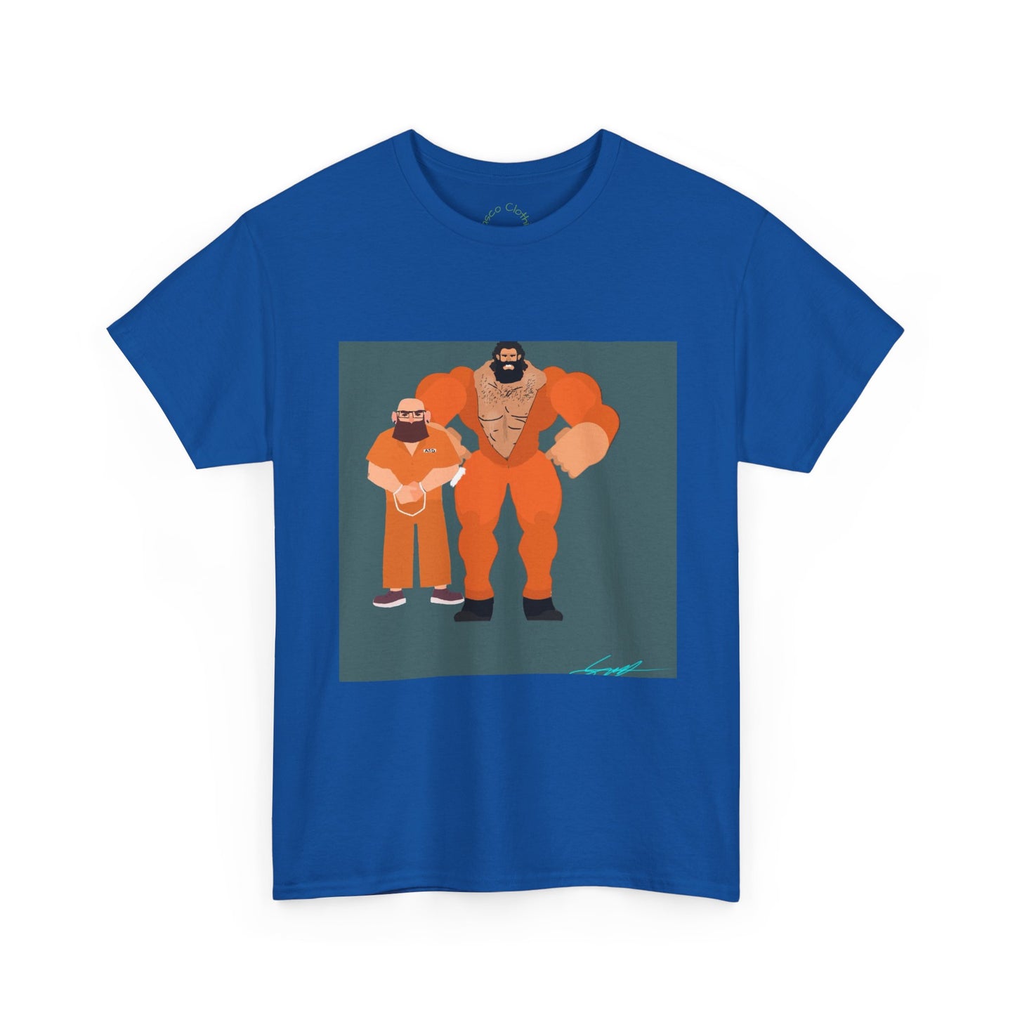 Wrestler Duo Graphic Tee — Strongman & Tiny Fan Illustration T-Shirt