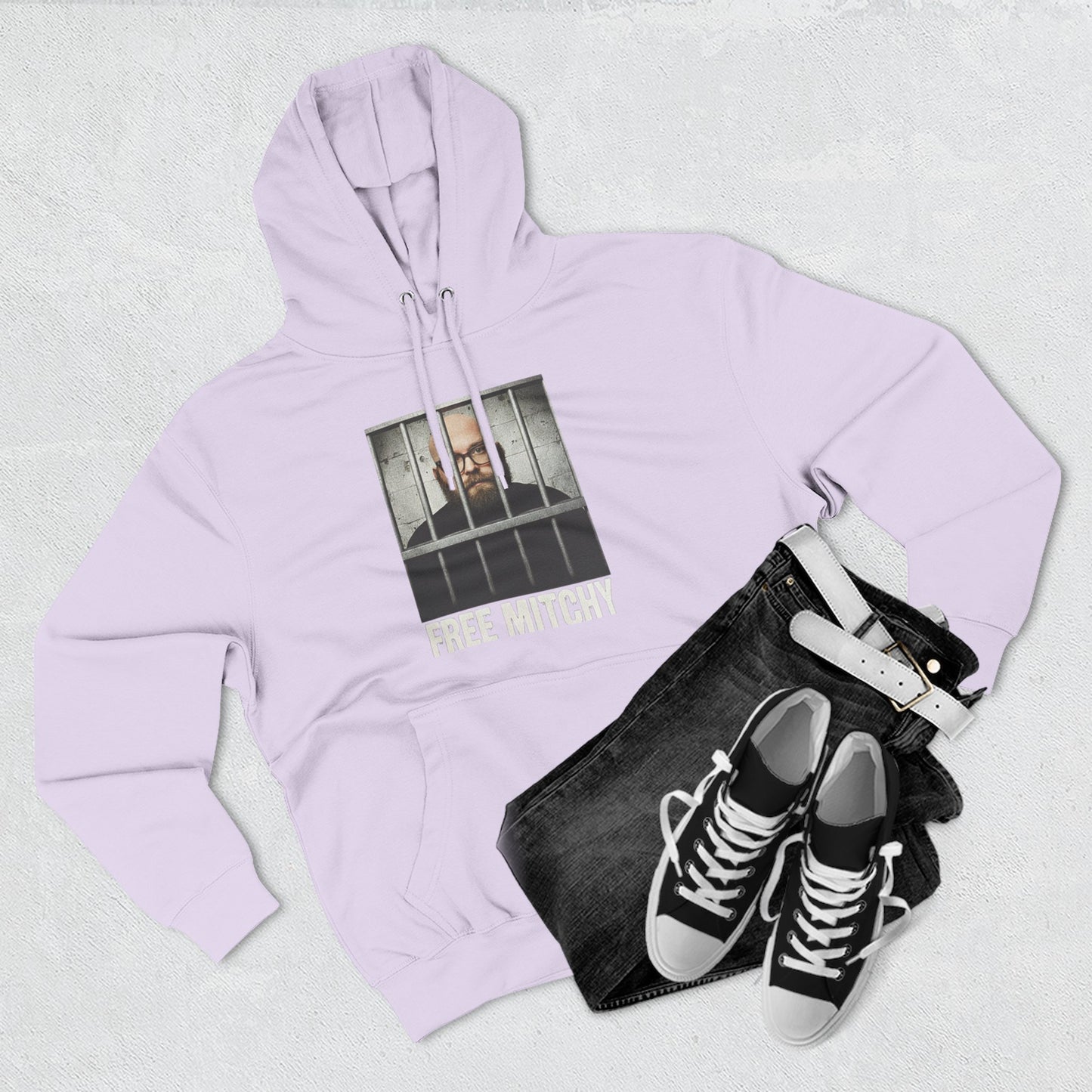 'Free Mitchy' Jail Photo Graphic Hoodie with Fiasco Clothing Back Logo