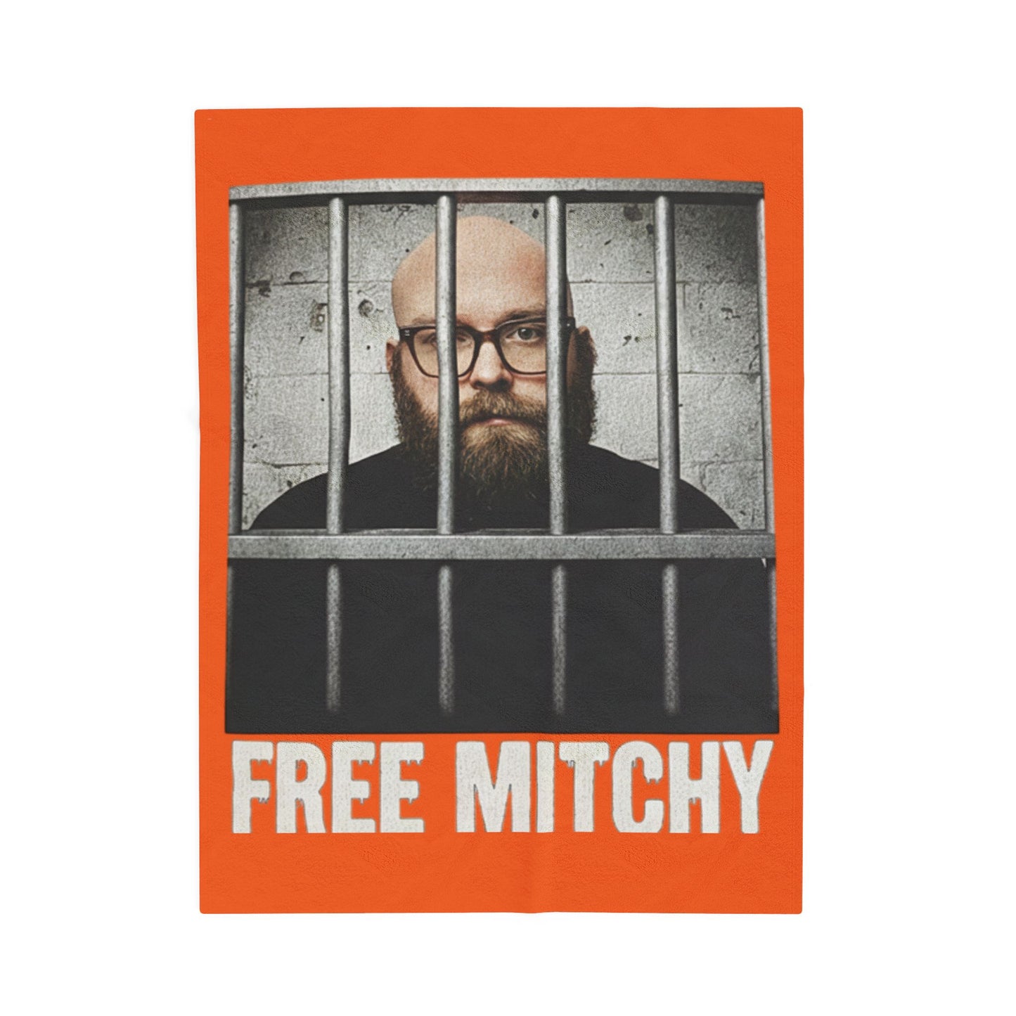'Free Mitchy' Plush Blanket – Velvety Orange Protest Photo Throw