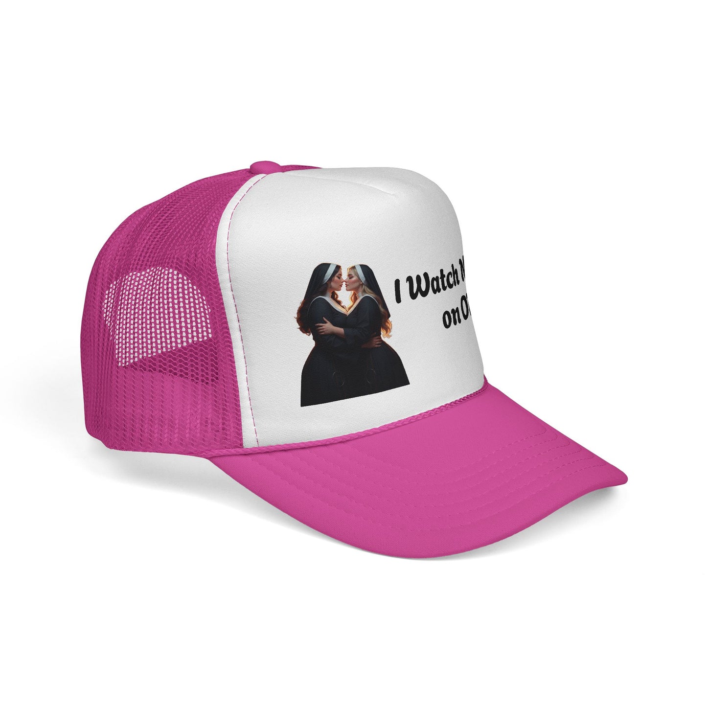 I Watch Nuns on OF Trucker Cap - Bold Red Design for Comedy Lovers