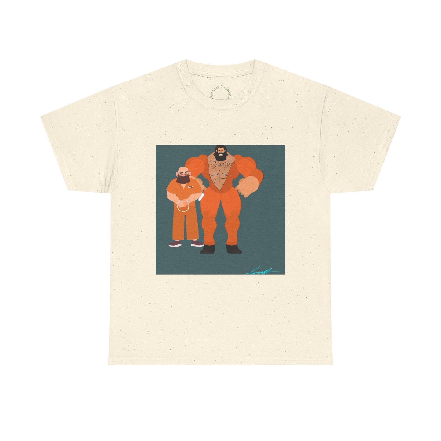 Wrestler Duo Graphic Tee — Strongman & Tiny Fan Illustration T-Shirt