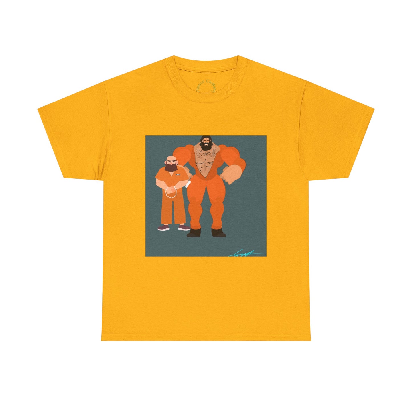 Wrestler Duo Graphic Tee — Strongman & Tiny Fan Illustration T-Shirt