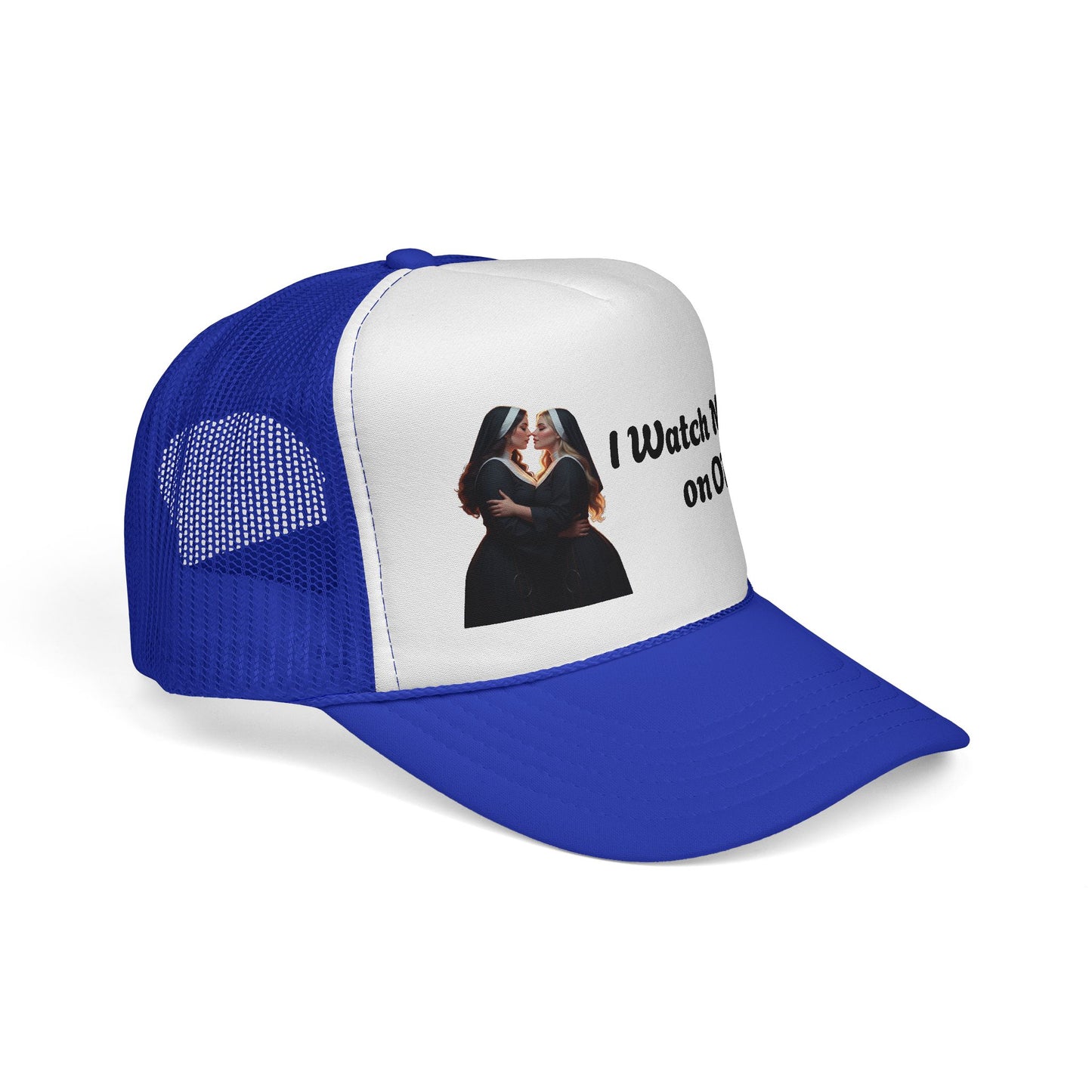 I Watch Nuns on OF Trucker Cap - Bold Red Design for Comedy Lovers