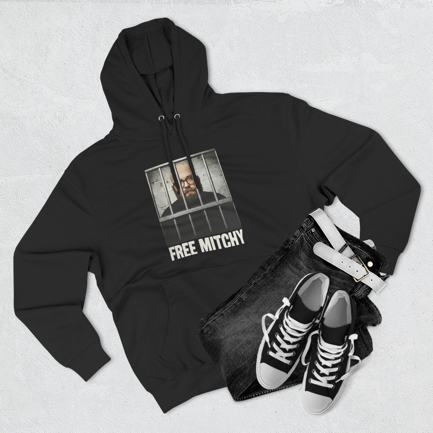 'Free Mitchy' Jail Photo Graphic Hoodie with Fiasco Clothing Back Logo
