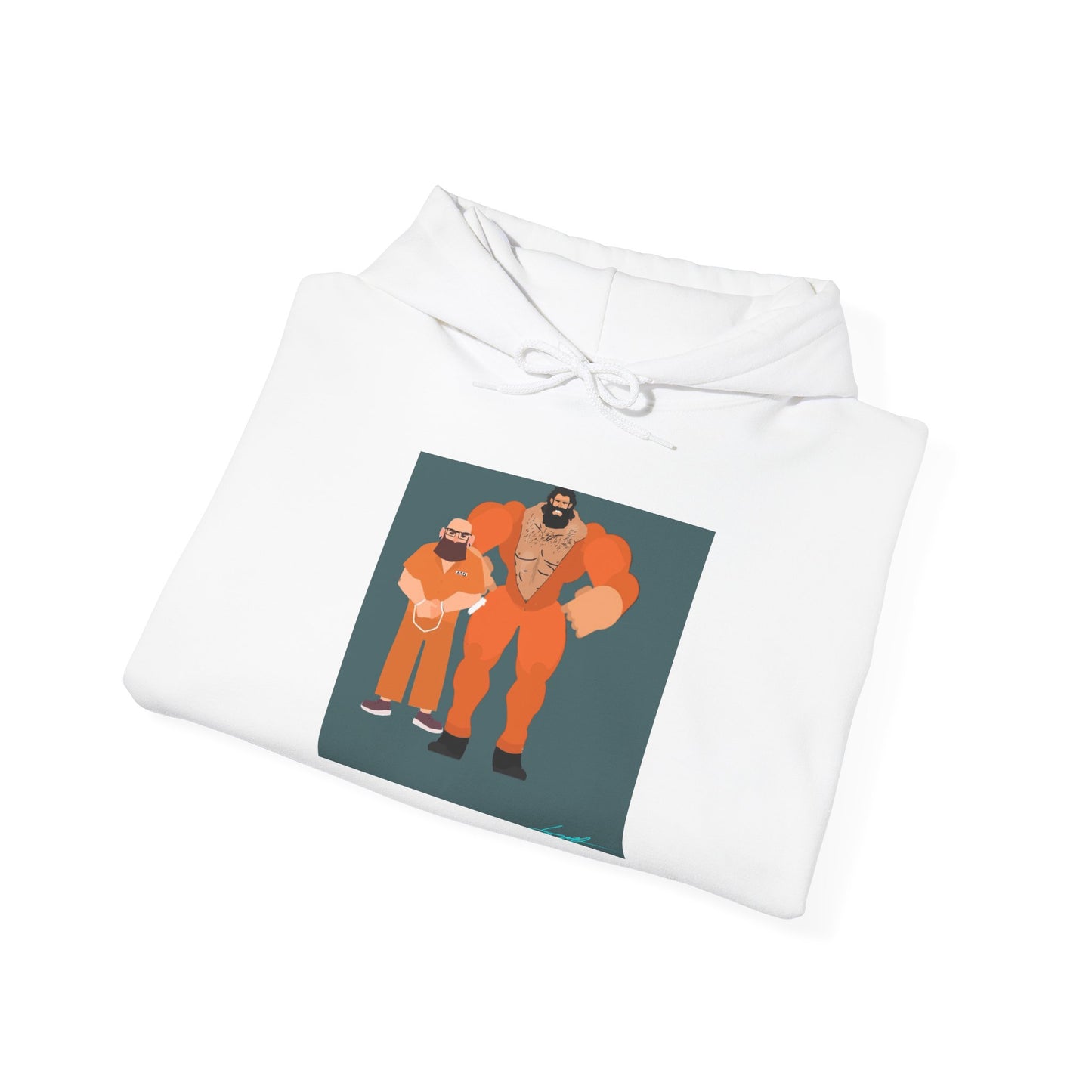 'Free Mitchy' Orange Jumpsuit Hoodie - Retro Inmate Duo Graphic Sweatshirt