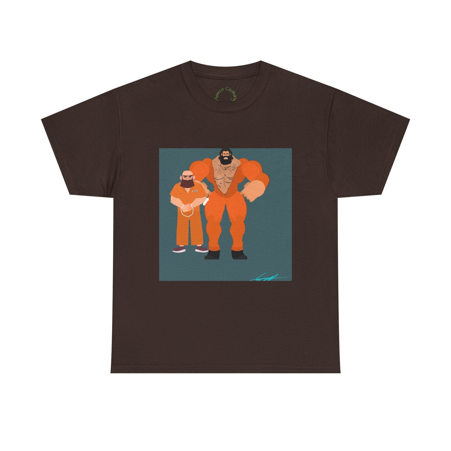 Wrestler Duo Graphic Tee — Strongman & Tiny Fan Illustration T-Shirt