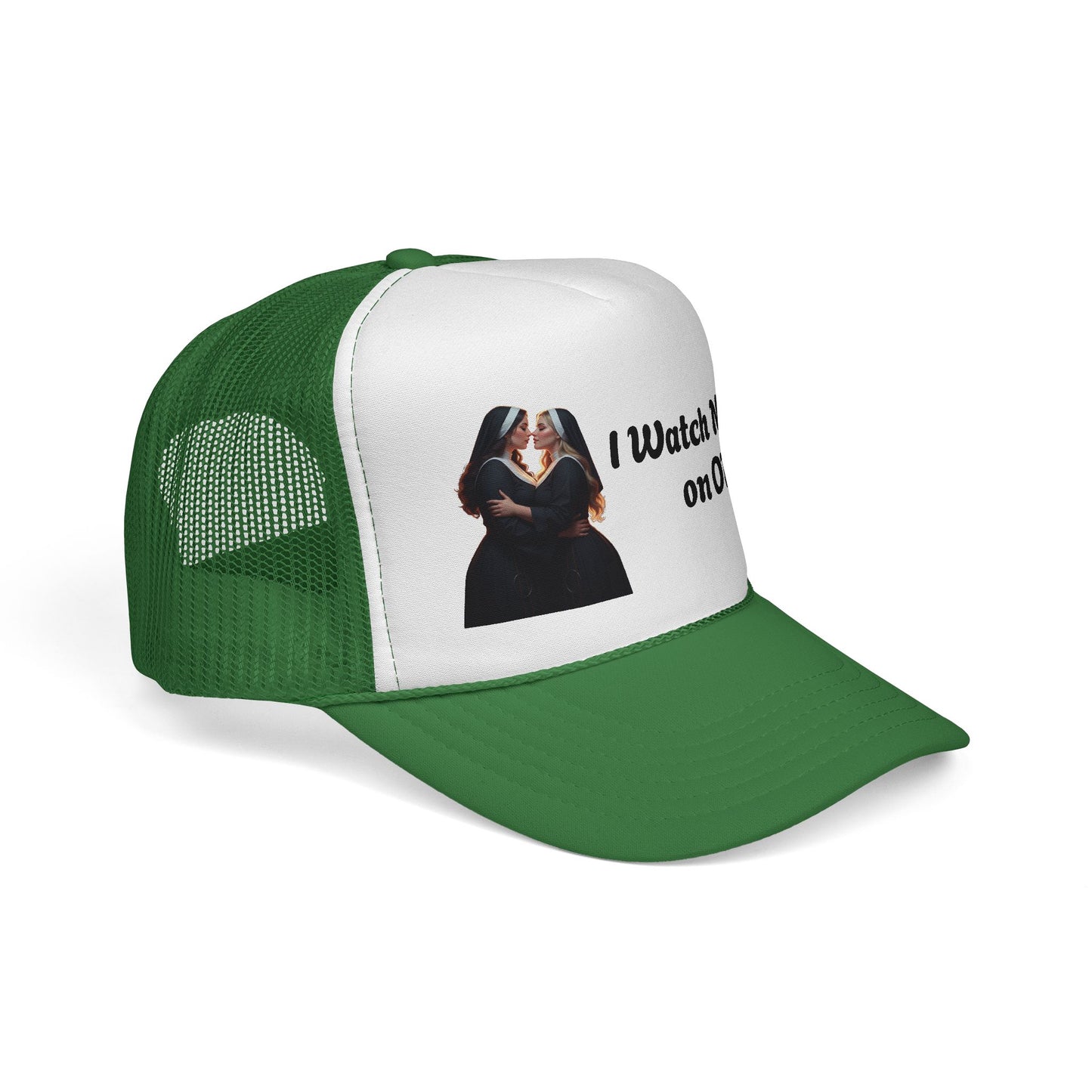 I Watch Nuns on OF Trucker Cap - Bold Red Design for Comedy Lovers