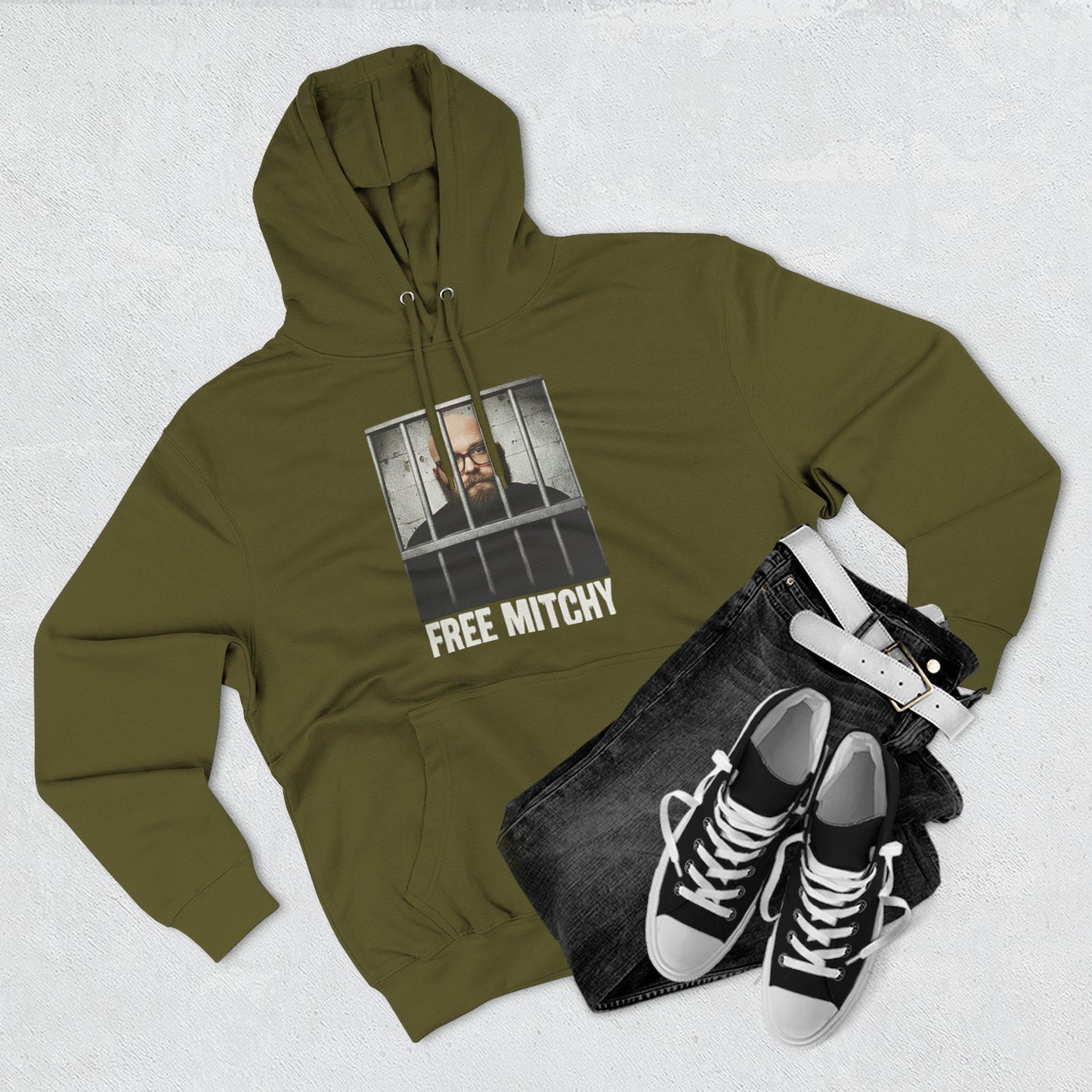 'Free Mitchy' Jail Photo Graphic Hoodie with Fiasco Clothing Back Logo