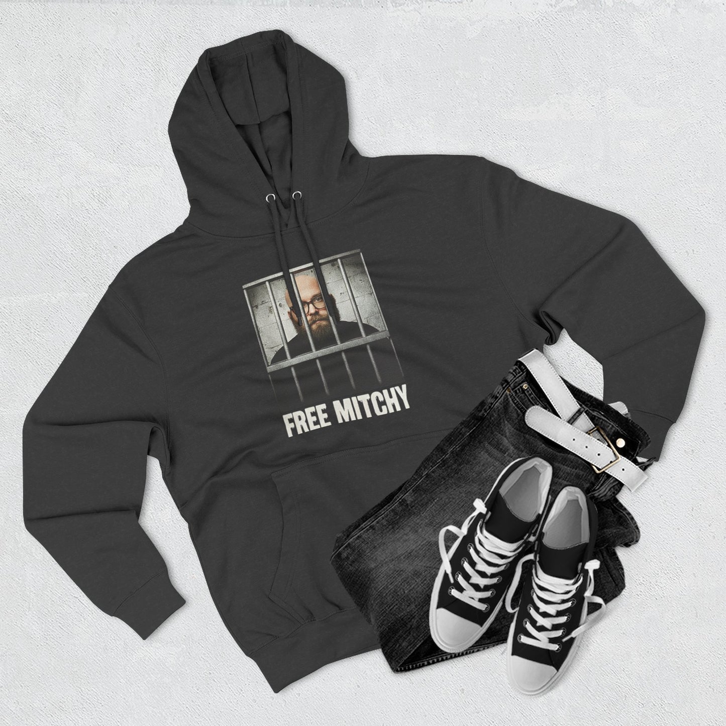 'Free Mitchy' Jail Photo Graphic Hoodie with Fiasco Clothing Back Logo