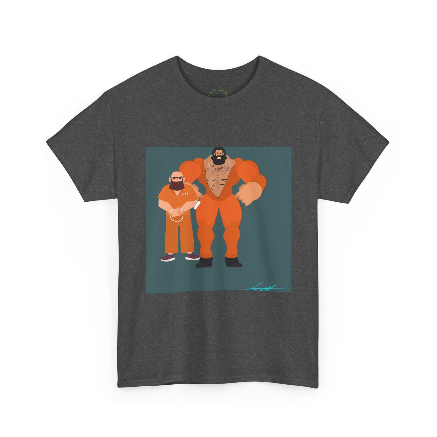 Wrestler Duo Graphic Tee — Strongman & Tiny Fan Illustration T-Shirt